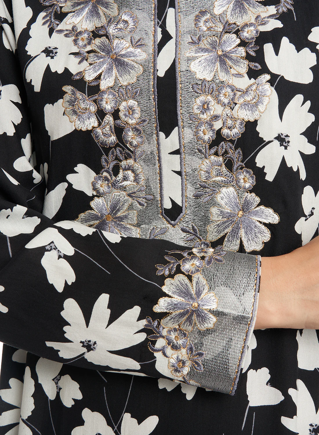 Rayon Floral Monochrome Print Jalabiya (VG2941) - Image 5