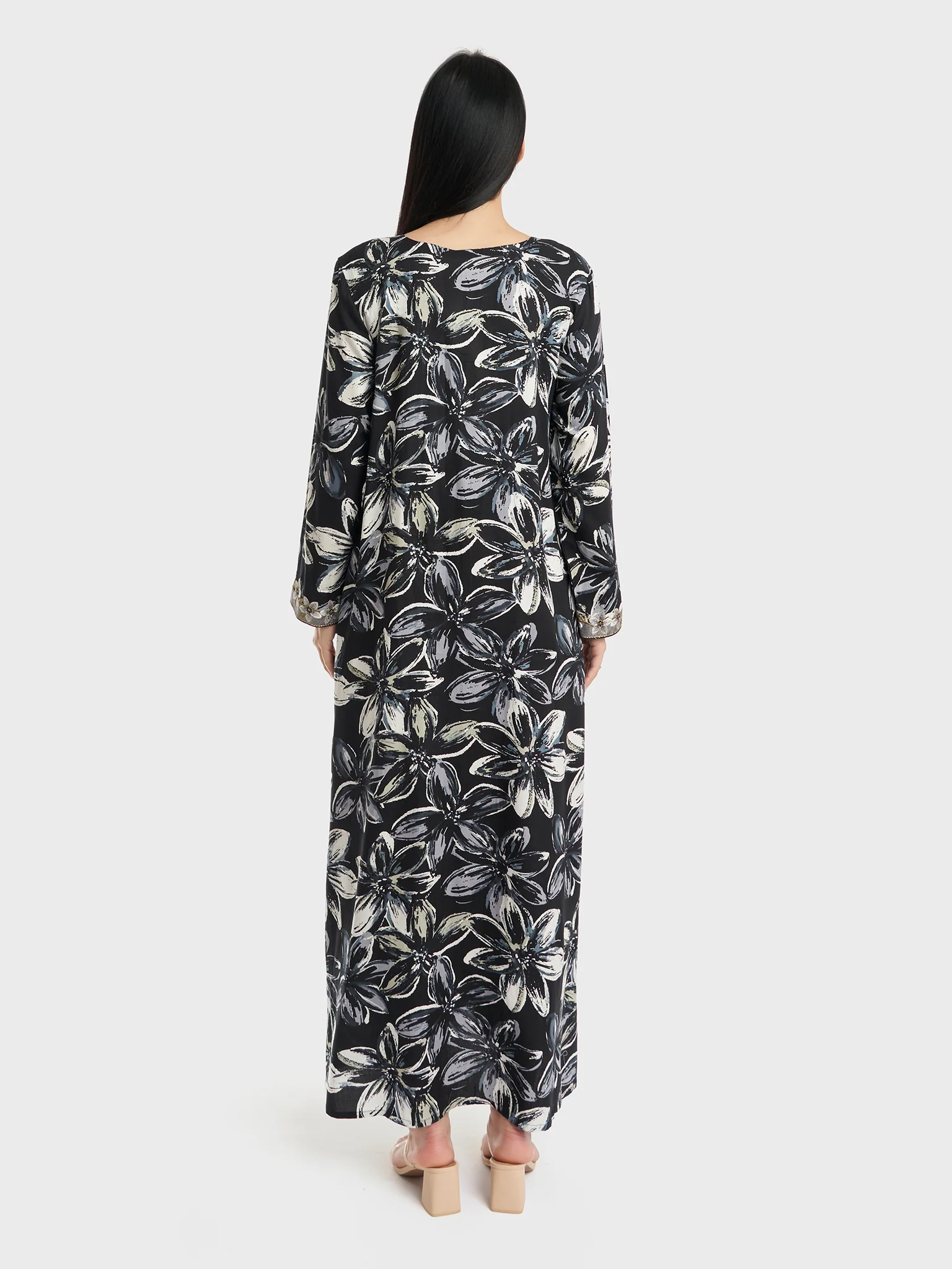 Rayon Floral Monochrome and Green Print Jalabiya (VG2942) - Image 4