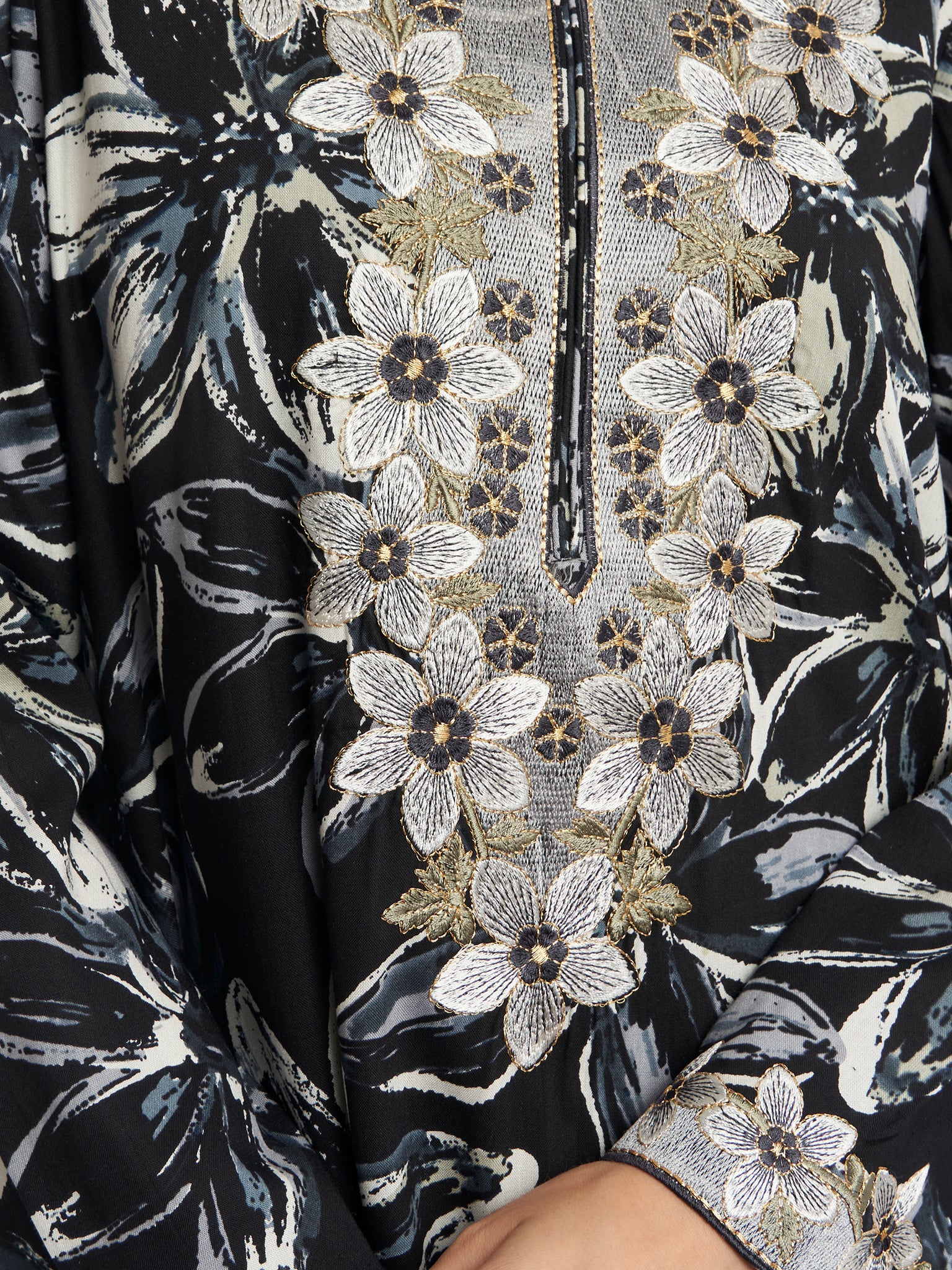 Rayon Floral Monochrome and Green Print Jalabiya (VG2942) - Image 5