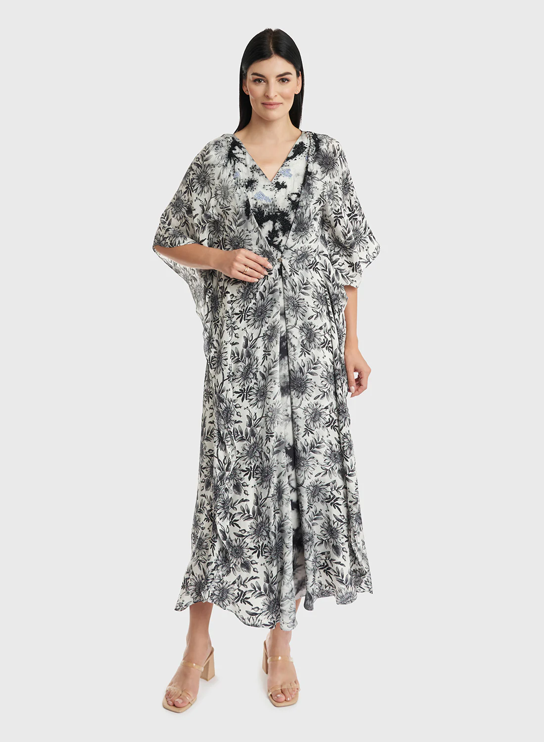 Viscose Monochrome Floral Print Poncho Dres (VW78) - Image 2