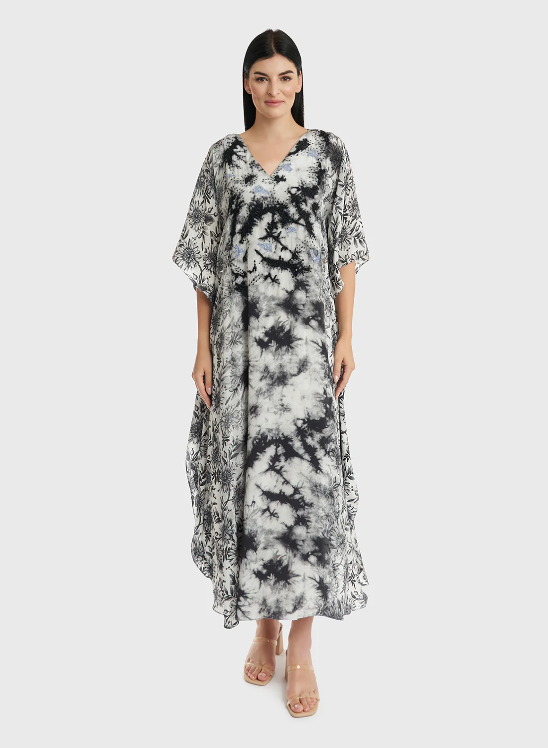 Viscose Monochrome Floral Print Poncho Dres (VW78) - Image 3
