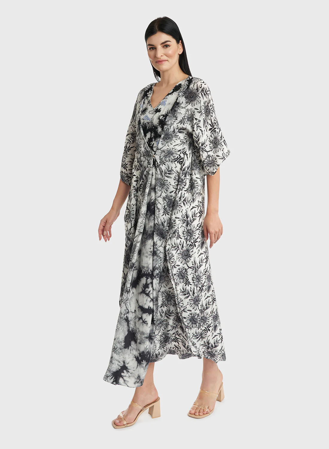 Viscose Monochrome Floral Print Poncho Dres (VW78) - Image 4
