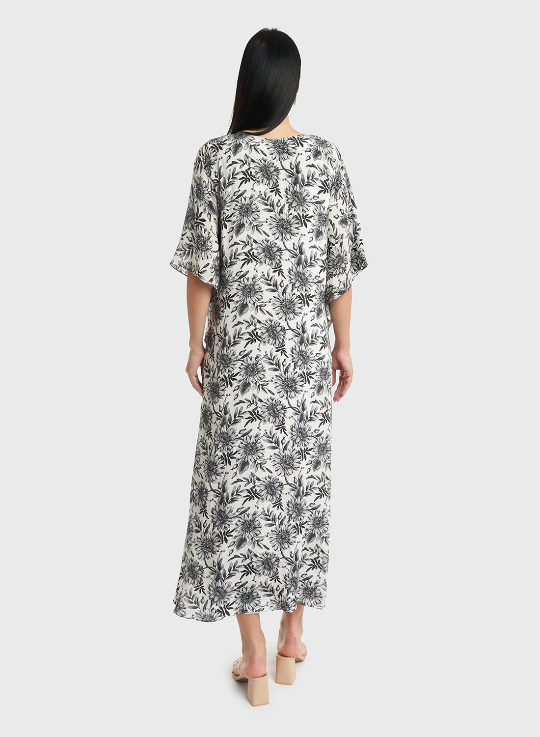 Viscose Monochrome Floral Print Poncho Dres (VW78) - Image 5