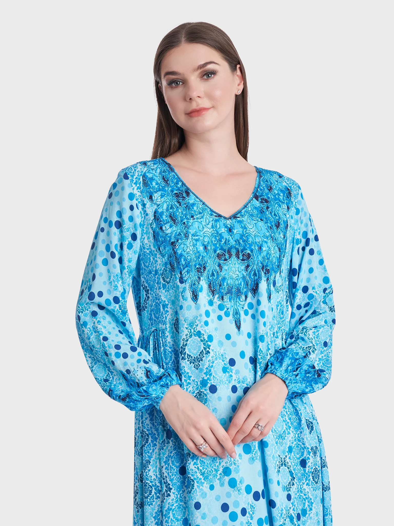 Polka Dots and Damask Print Kuwaiti Jalabiya (VDE347)