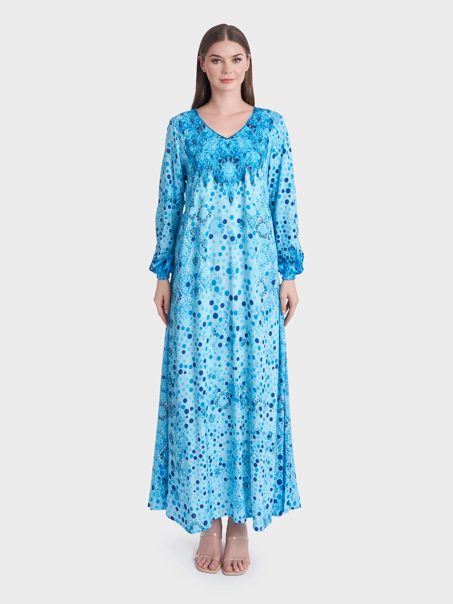 Polka Dots and Damask Print Kuwaiti Jalabiya (VDE347) - Image 2