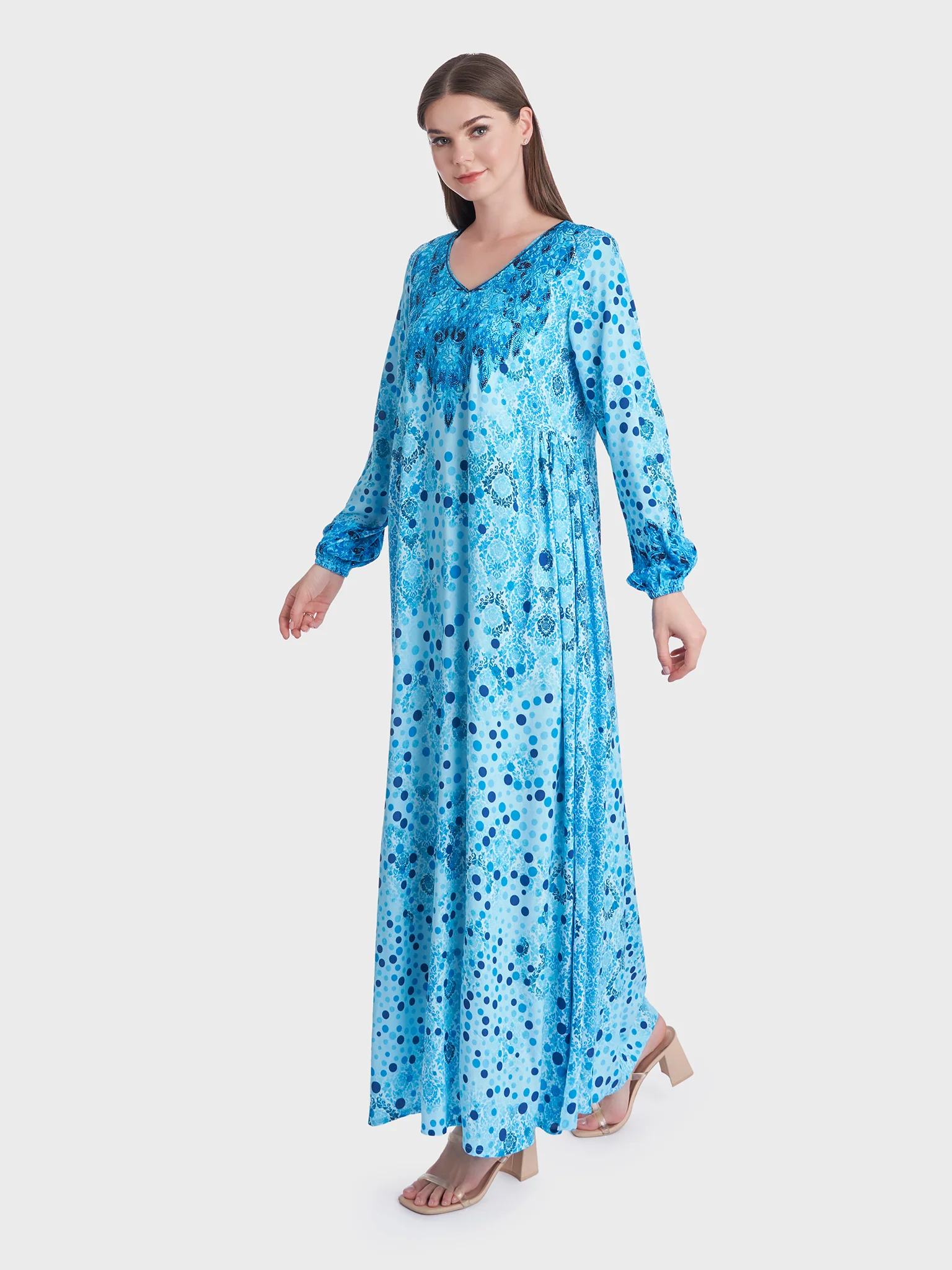Polka Dots and Damask Print Kuwaiti Jalabiya (VDE347) - Image 3