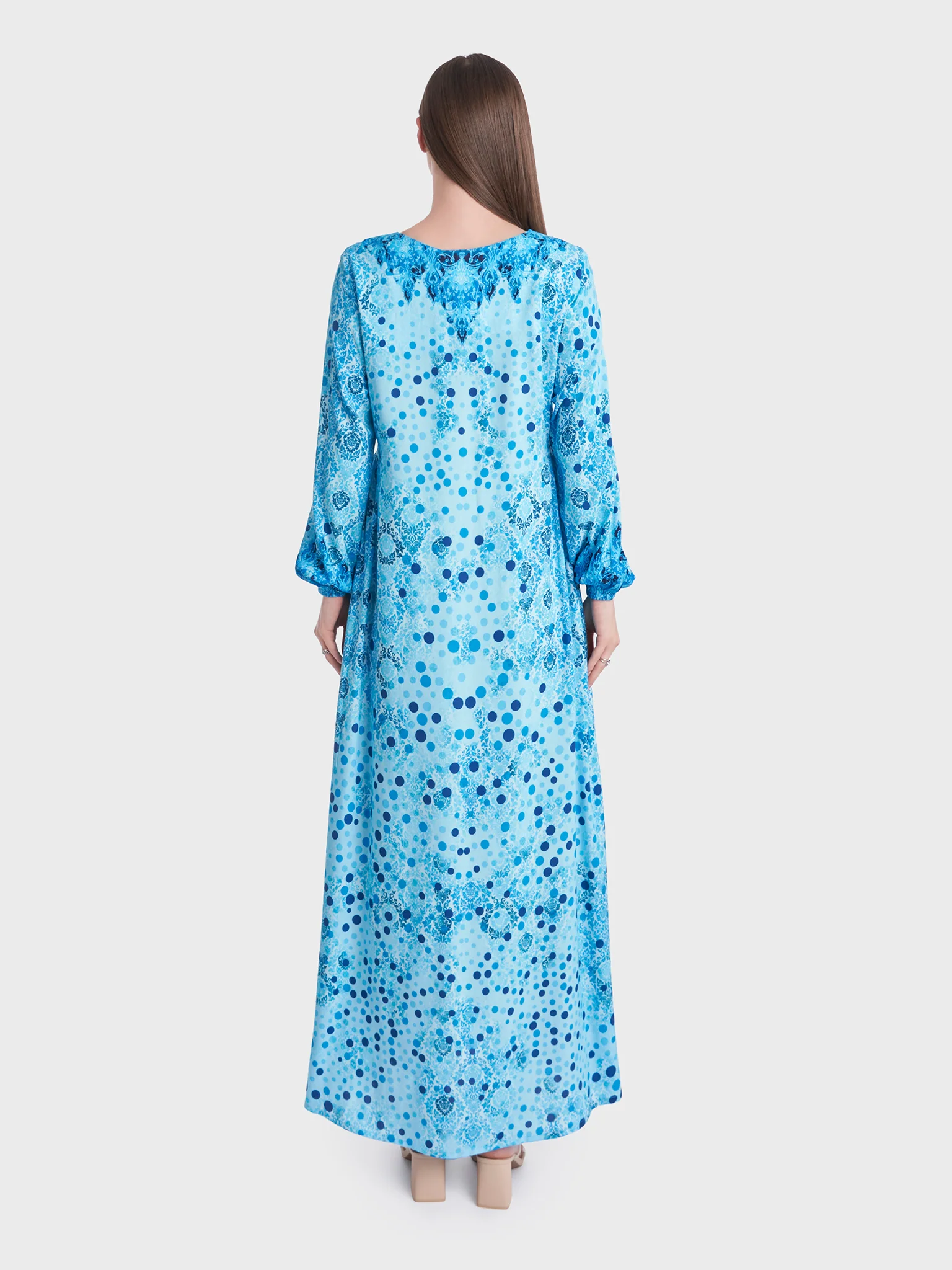 Polka Dots and Damask Print Kuwaiti Jalabiya (VDE347) - Image 4