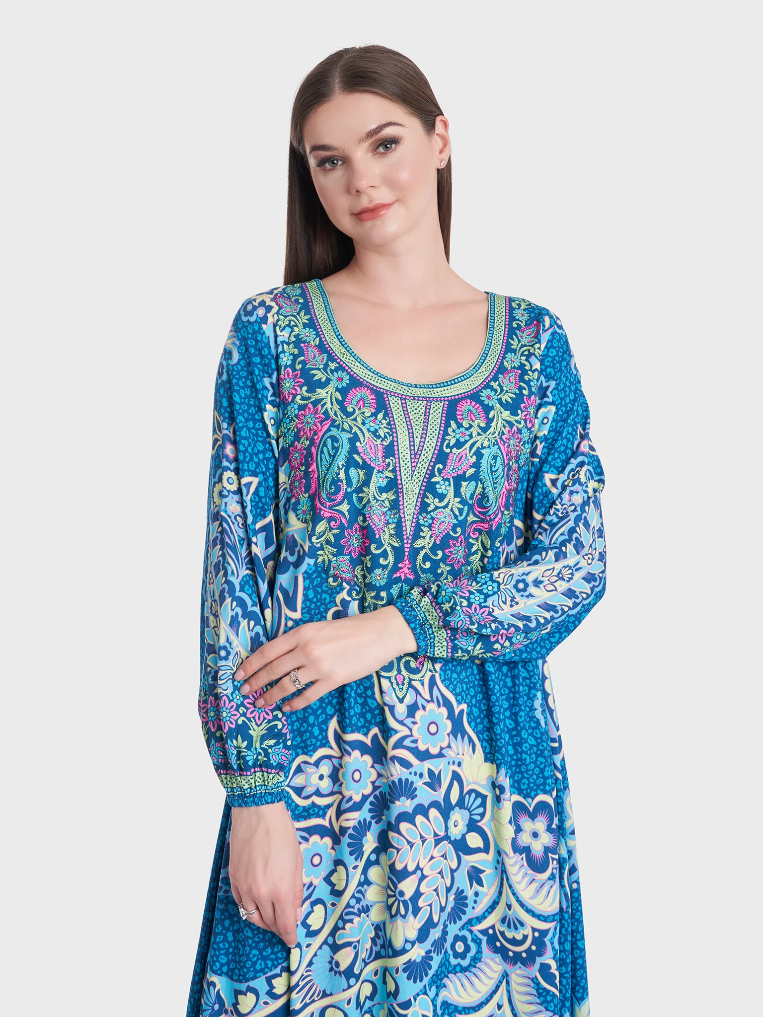 Leopard and Floral Print Kuwaiti Jalabiya (VDM754)