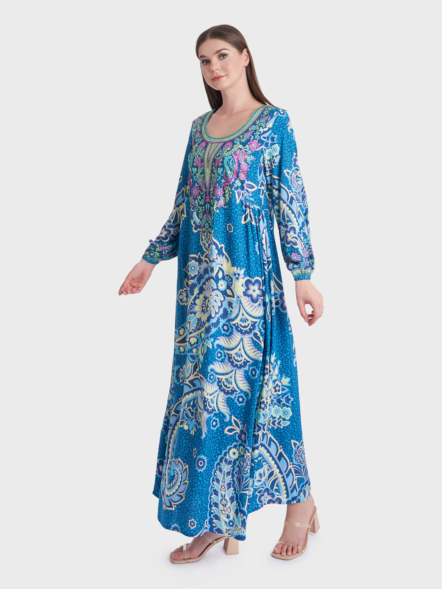 Leopard and Floral Print Kuwaiti Jalabiya (VDM754) - Image 3