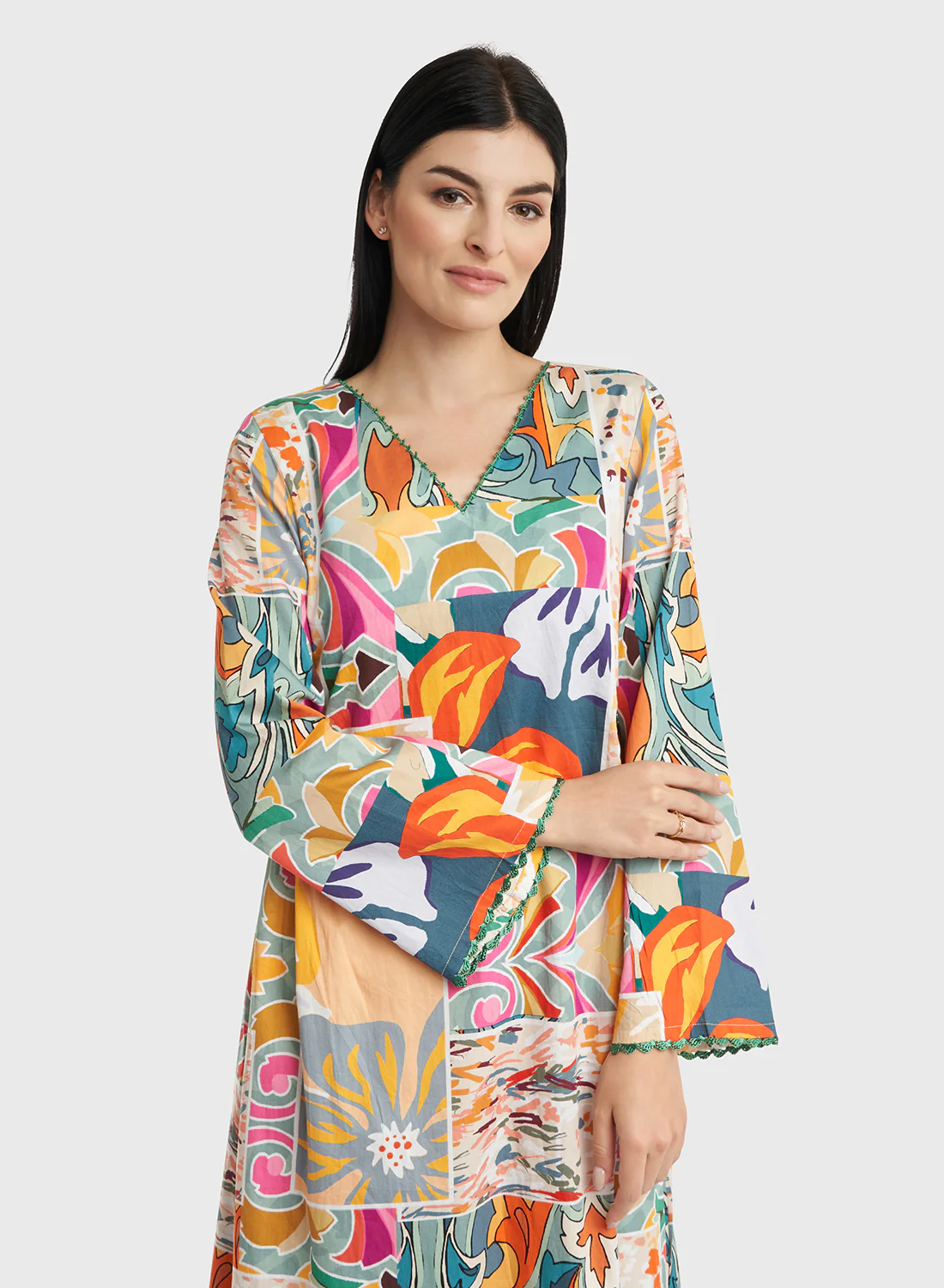 Kuwaiti Cut Abstract Print Cotton Jalabiya (VDU560)