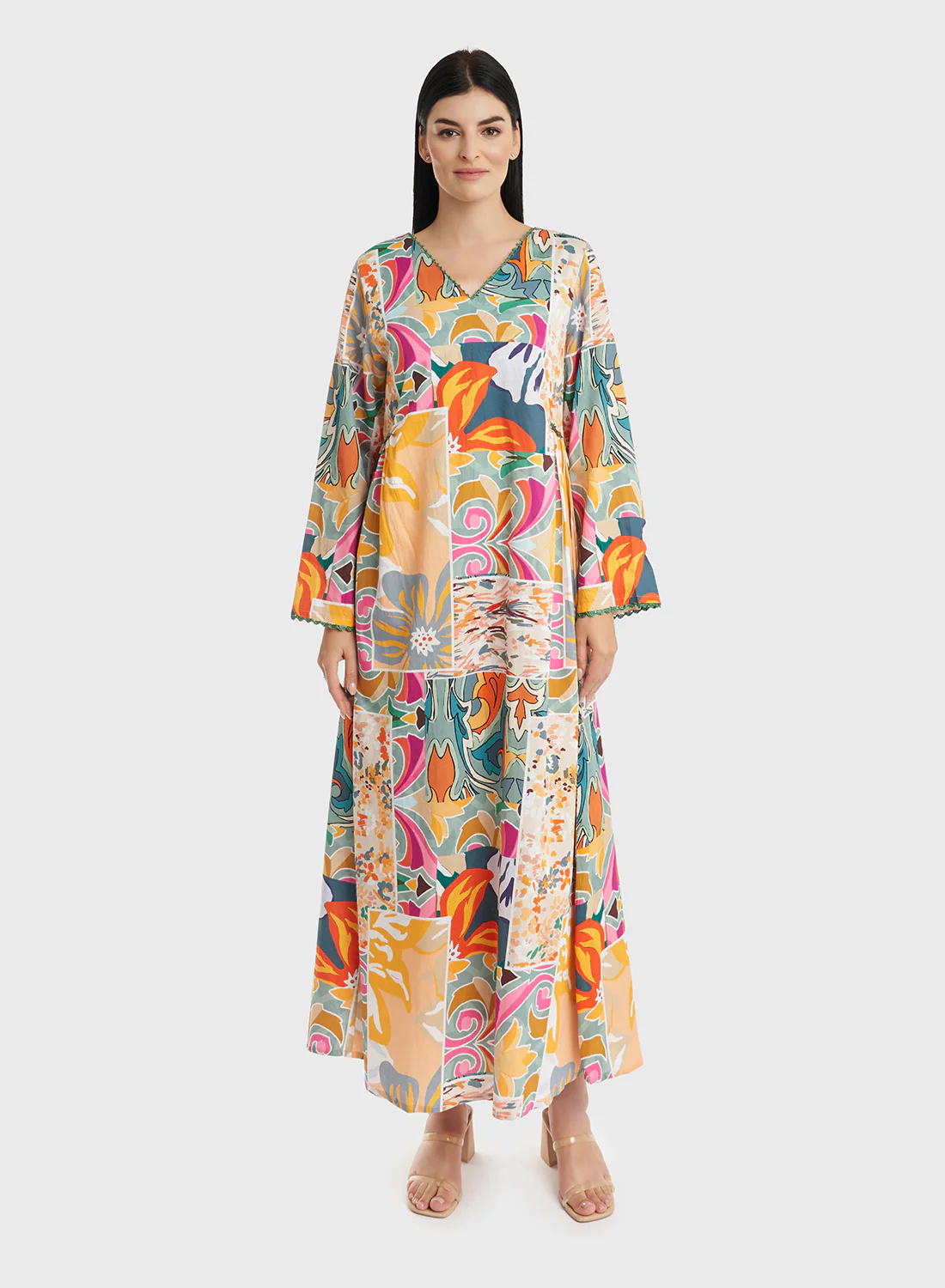 Kuwaiti Cut Abstract Print Cotton Jalabiya (VDU560) - Image 2