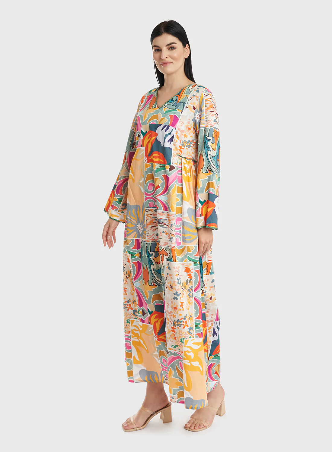 Kuwaiti Cut Abstract Print Cotton Jalabiya (VDU560) - Image 3