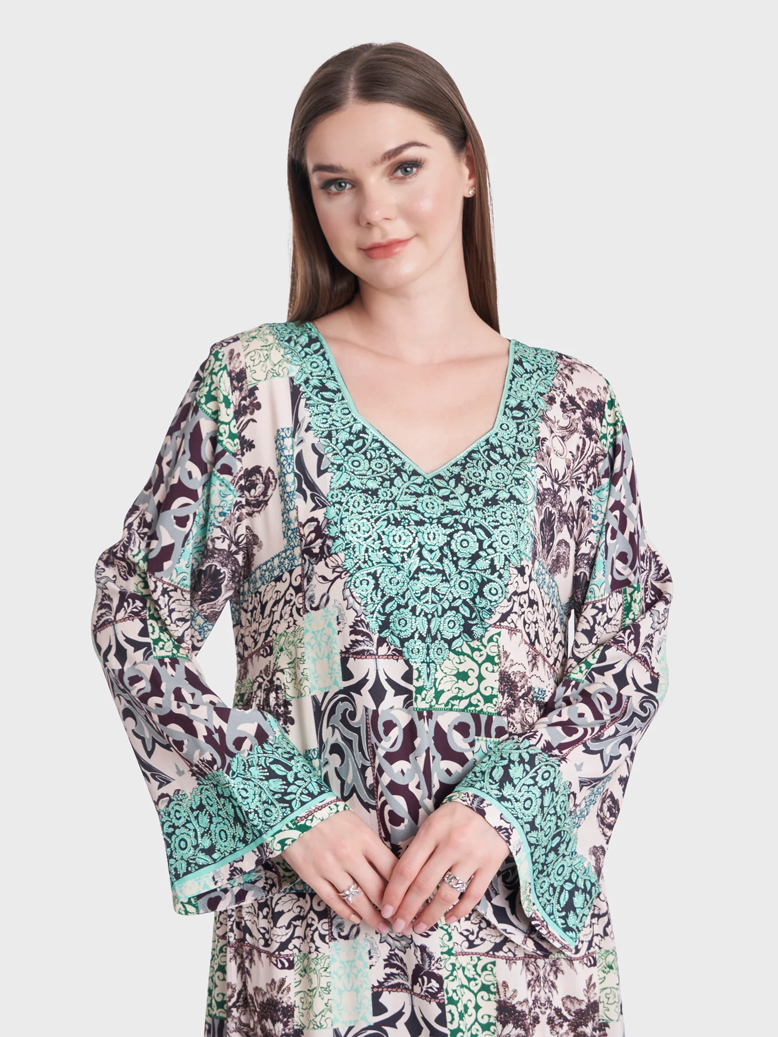 Geomatrical Floral Print Kuwaiti Jalabiya (VDU802)