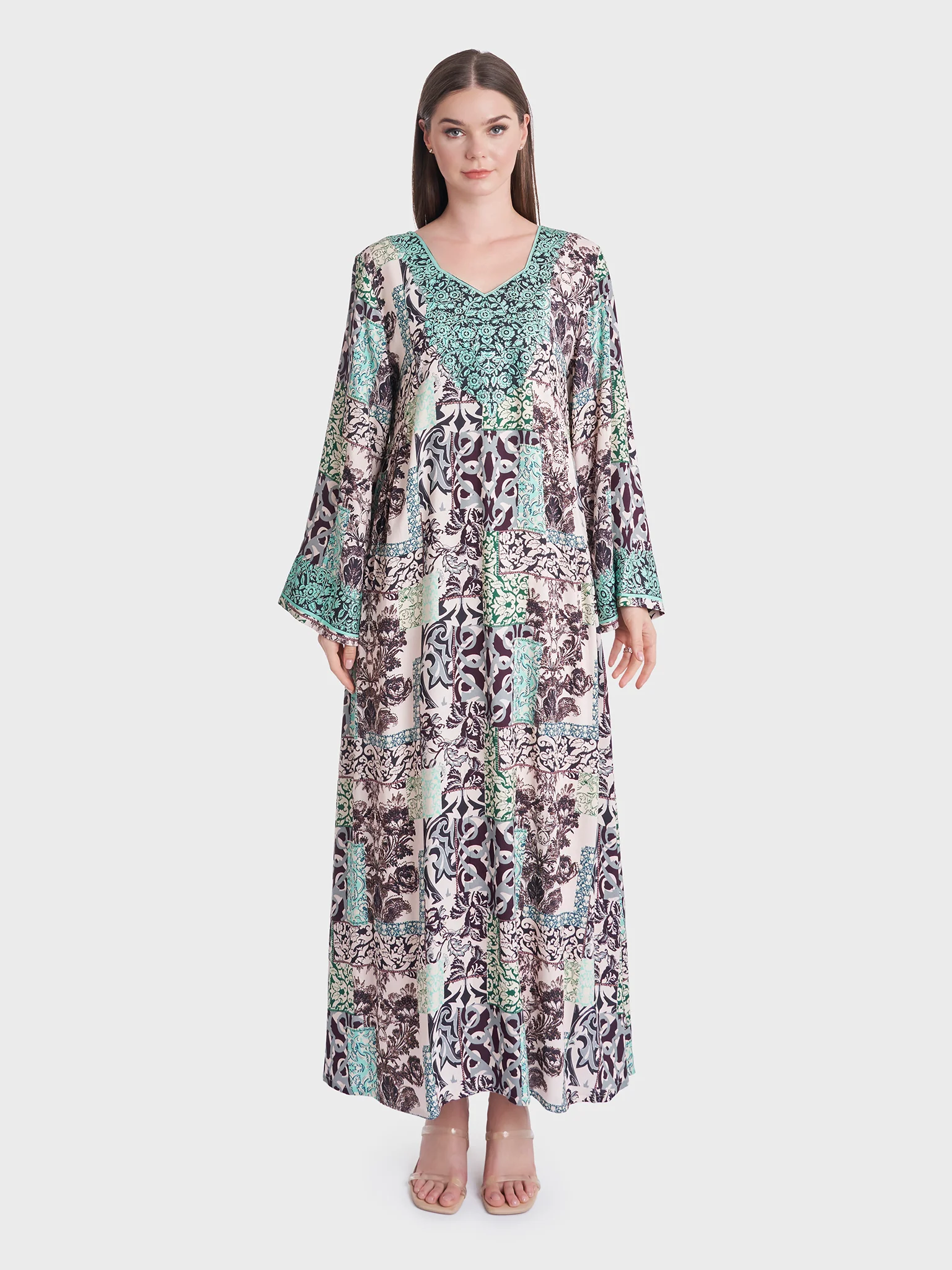Geomatrical Floral Print Kuwaiti Jalabiya (VDU802) - Image 2