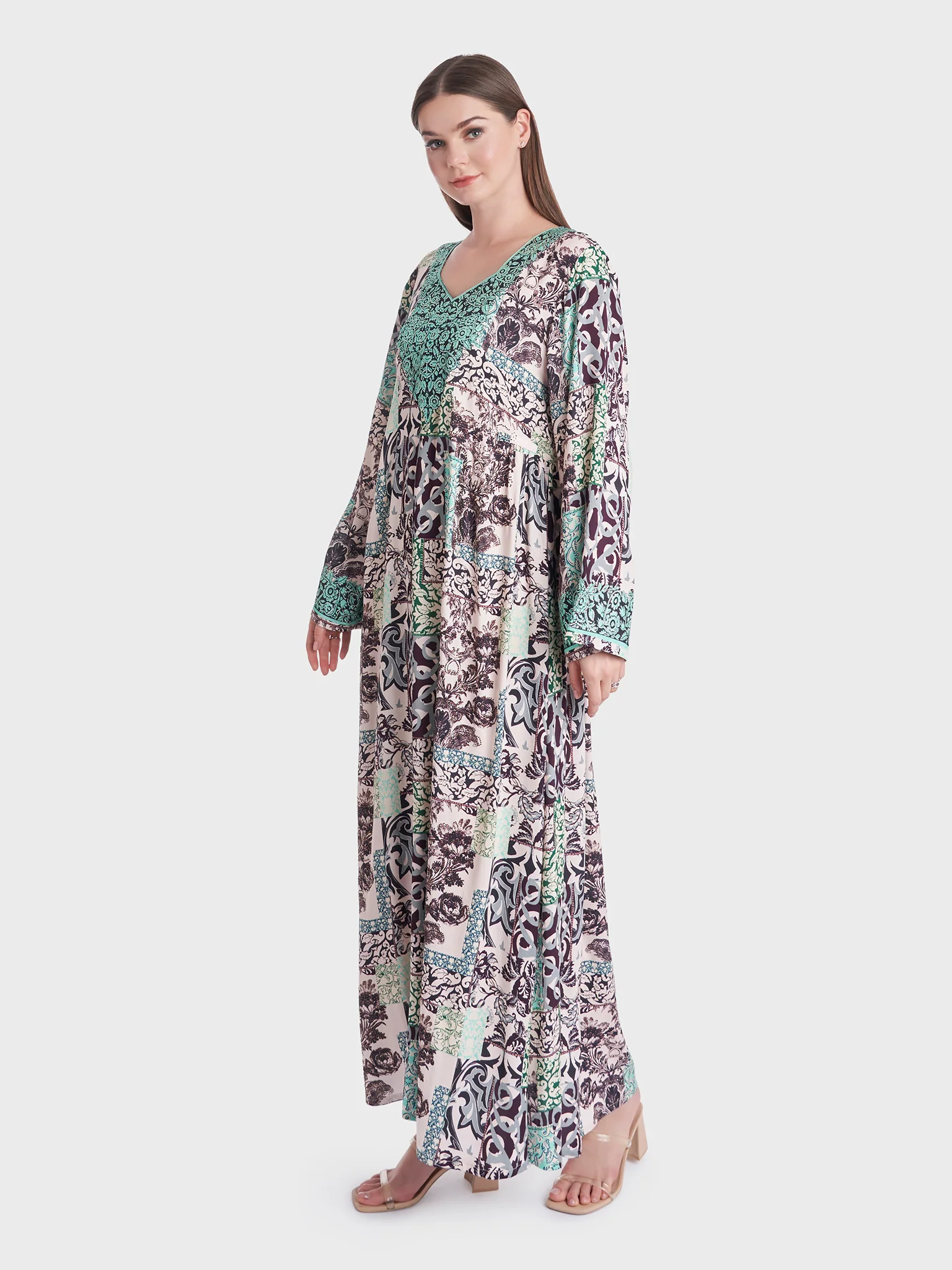 Geomatrical Floral Print Kuwaiti Jalabiya (VDU802) - Image 3