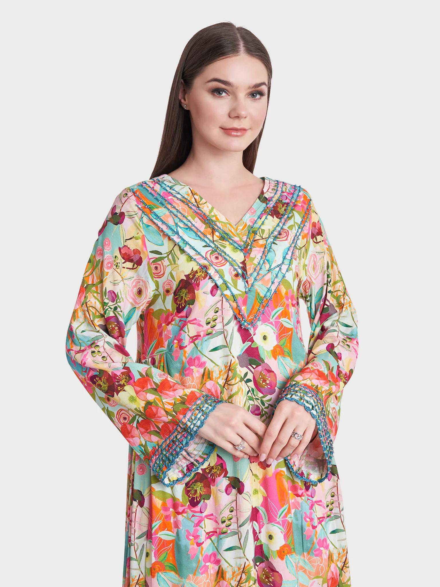 Floral Print Kuwaiti Rayon Jalabiya (VG2724)