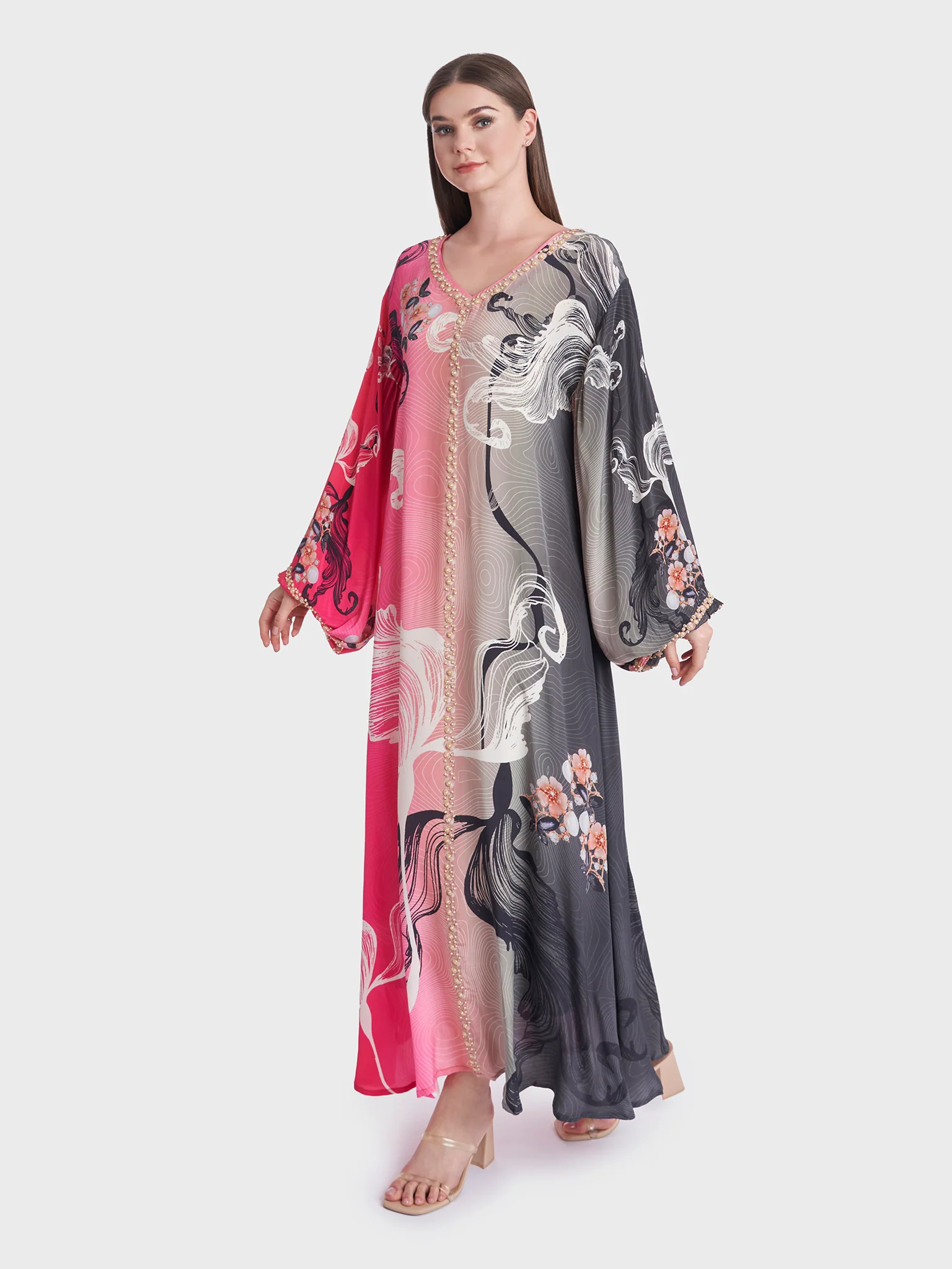 Abstract Print Viscose Crepe Handwork Jalabiya (VDE290) - Image 3