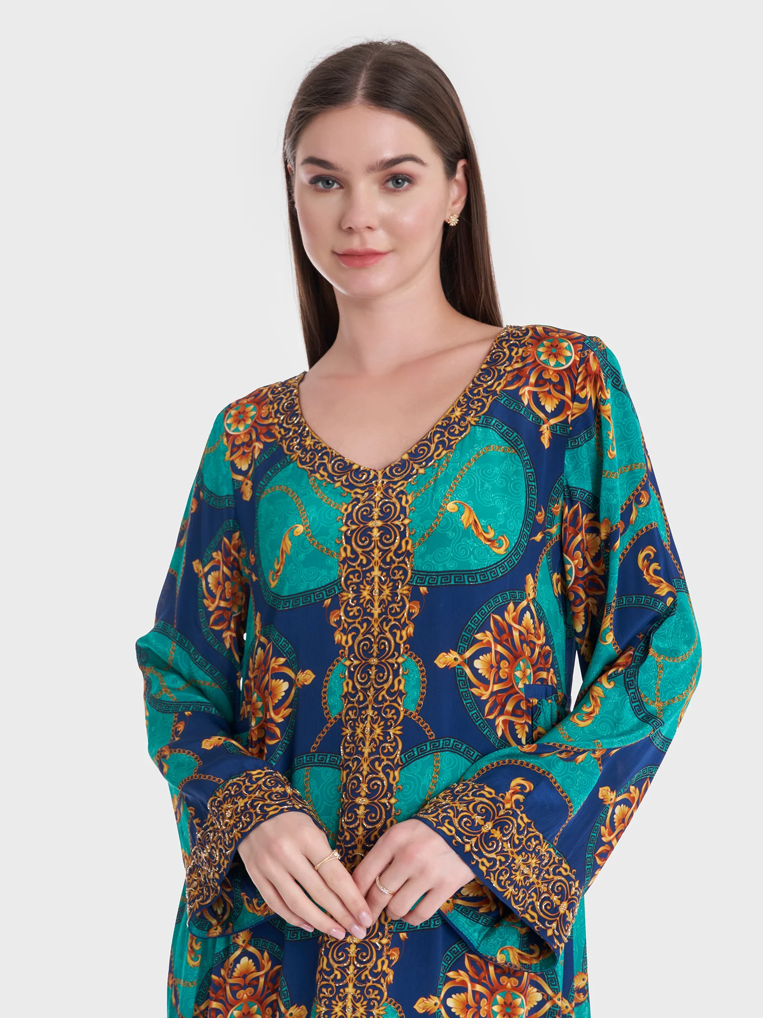 Viscose Crepe Kuwaiti Abstract Print Jalabiya (VDK307)