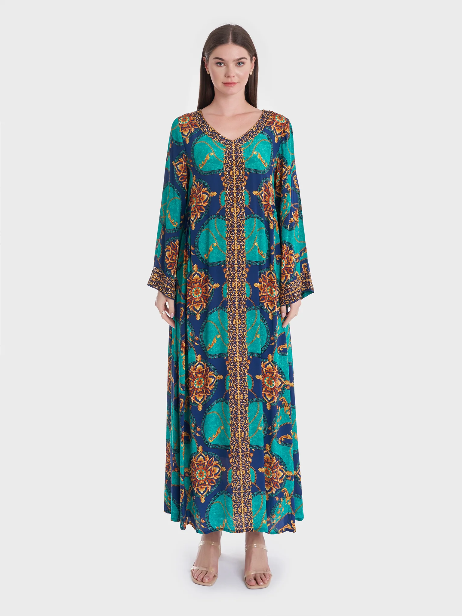 Viscose Crepe Kuwaiti Abstract Print Jalabiya (VDK307) - Image 2
