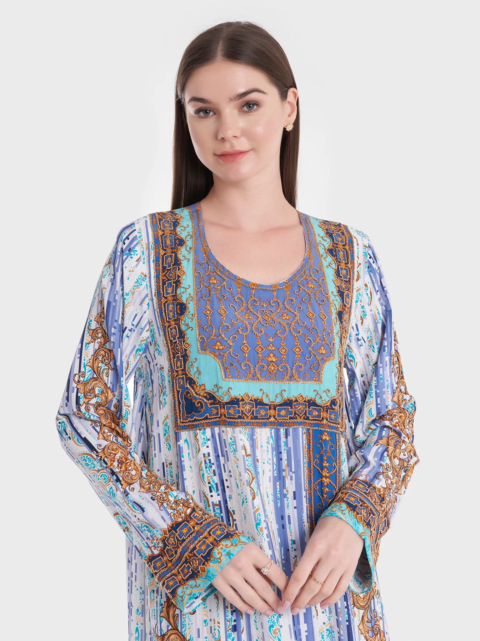 Digital Abstract Print Jalabiya with Beadwork (VDM698)