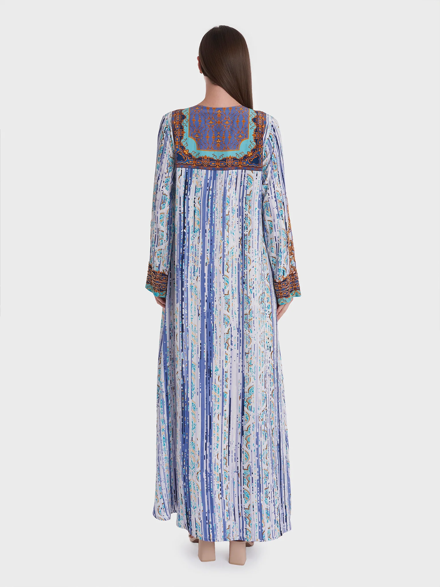 Digital Abstract Print Jalabiya with Beadwork (VDM698) - Image 4