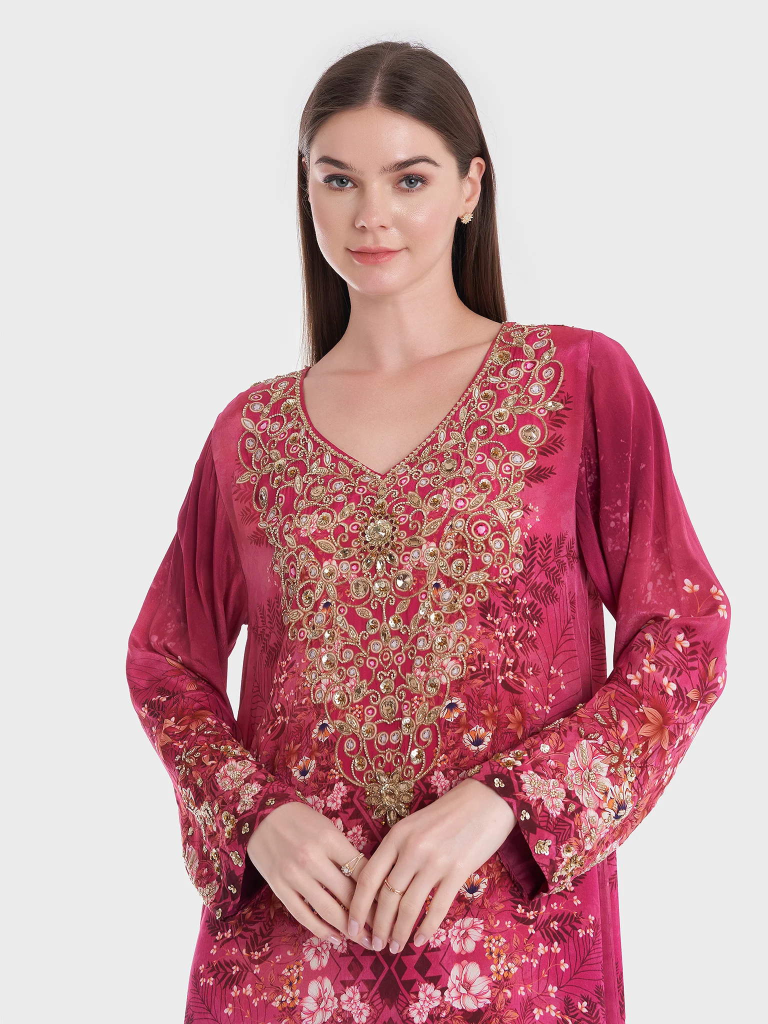 Floral Print Crepe Jalabiya (VDM746)