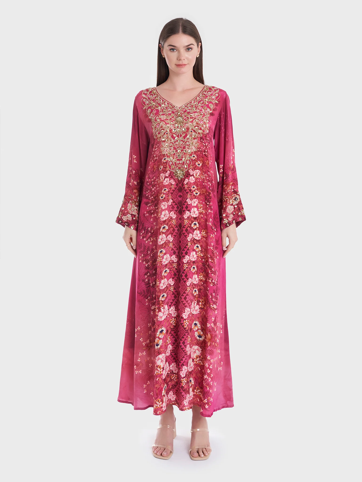 Floral Print Crepe Jalabiya (VDM746) - Image 2