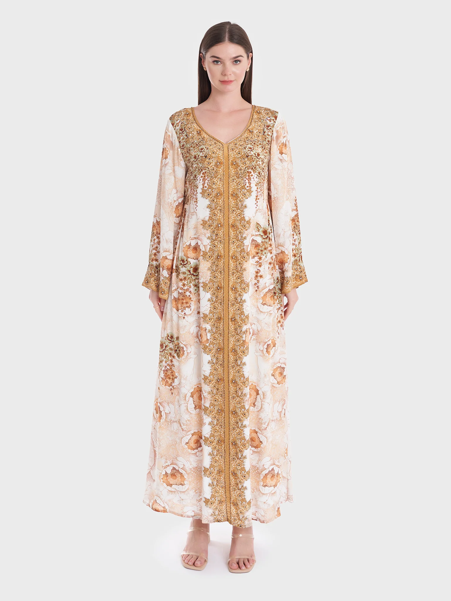 Kuwaiti Style Printed Crepe Jalabiya (VDM682) - Image 2