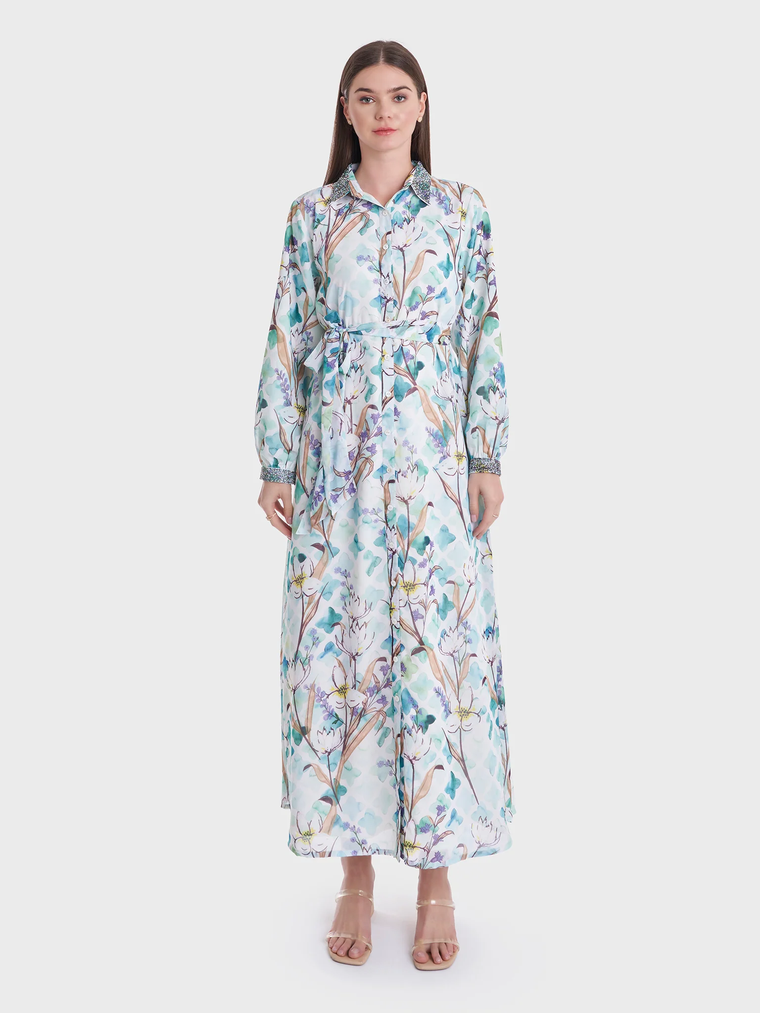 Water Color Floral Print Shirt Dress (AM396) - Image 2
