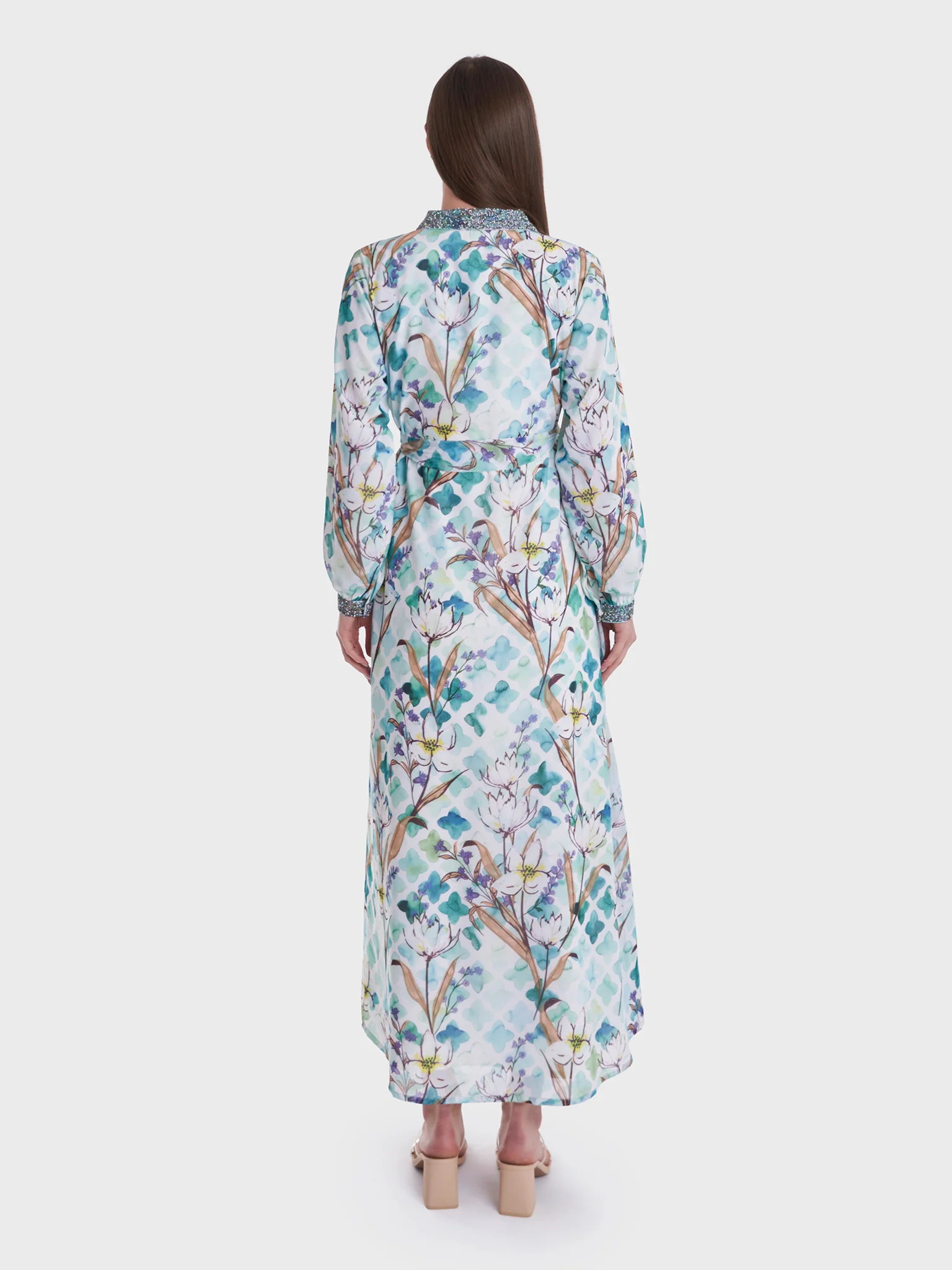 Water Color Floral Print Shirt Dress (AM396) - Image 4