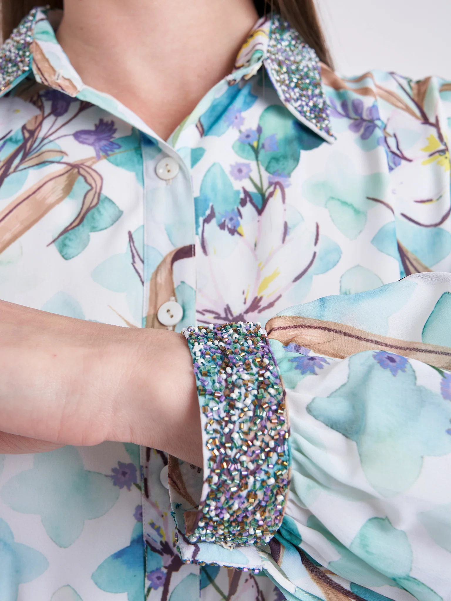 Water Color Floral Print Shirt Dress (AM396) - Image 5