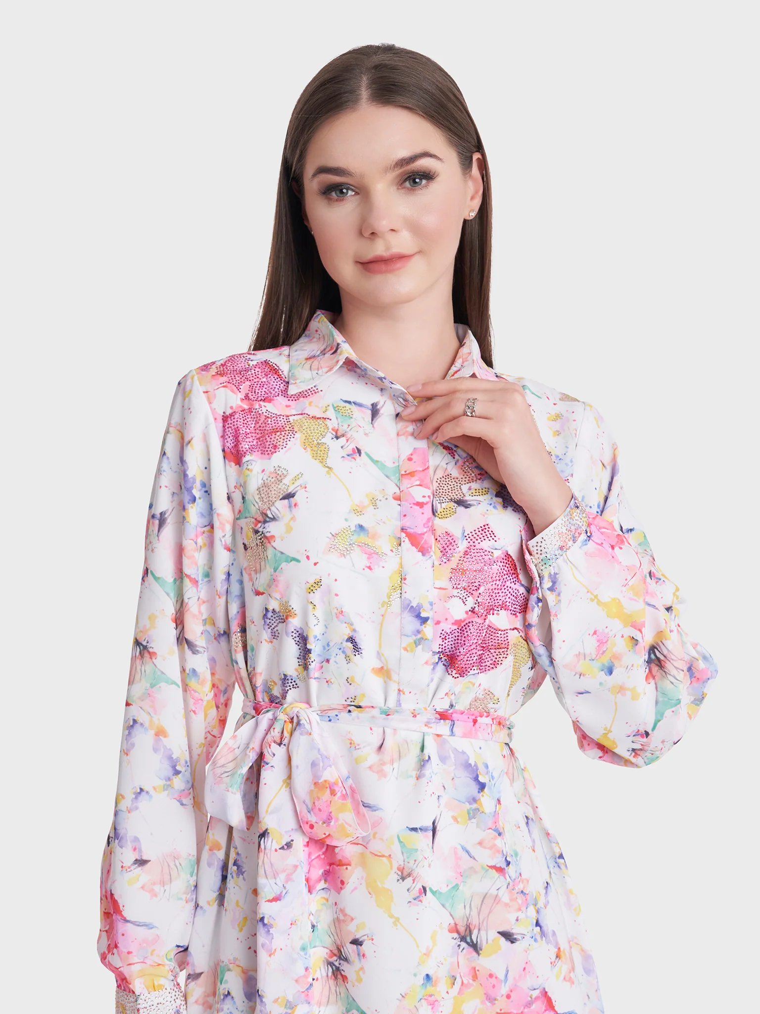 Water Color Abstract Print Shirt Dress (KL041)