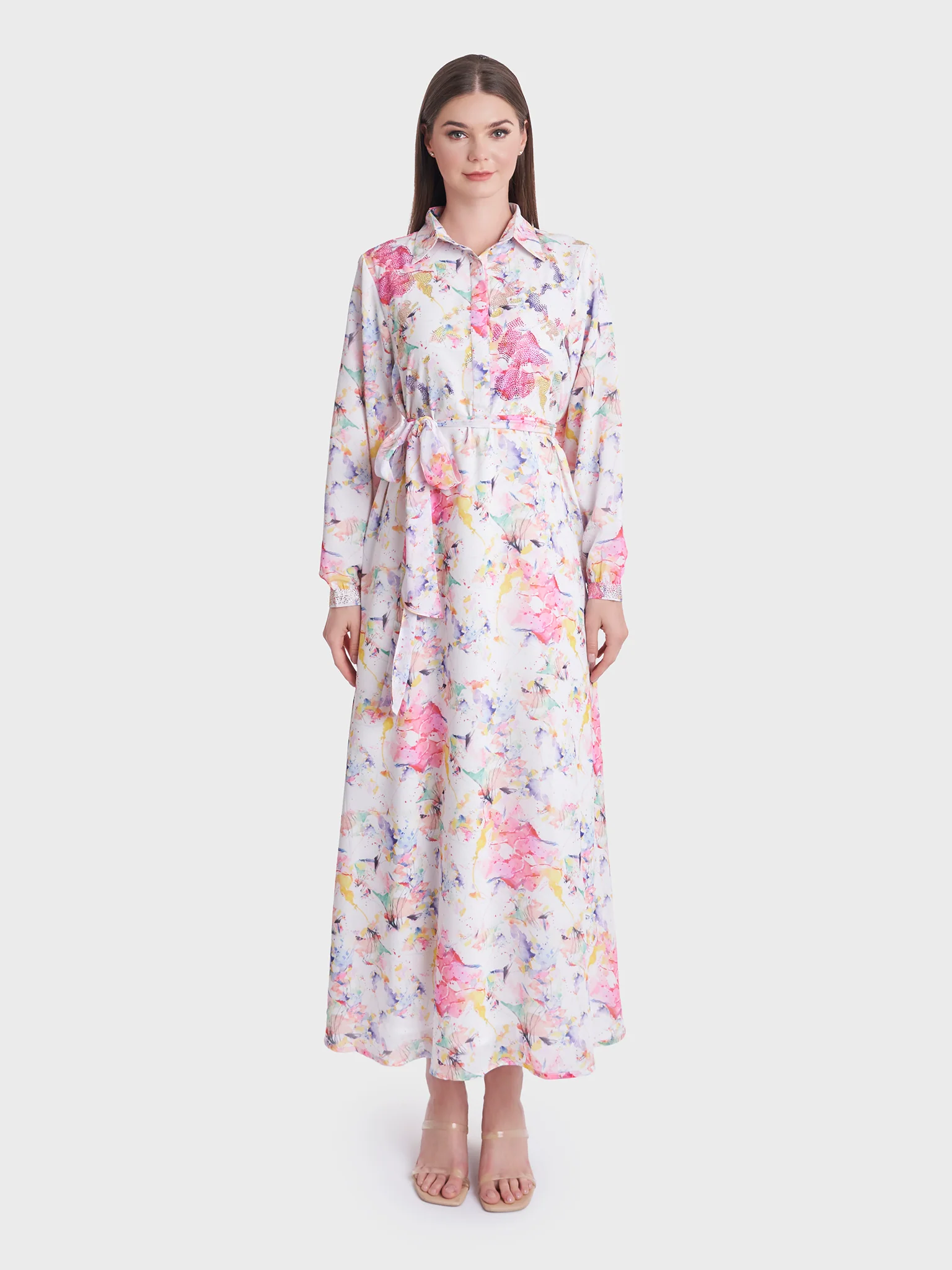 Water Color Abstract Print Shirt Dress (KL041) - Image 2