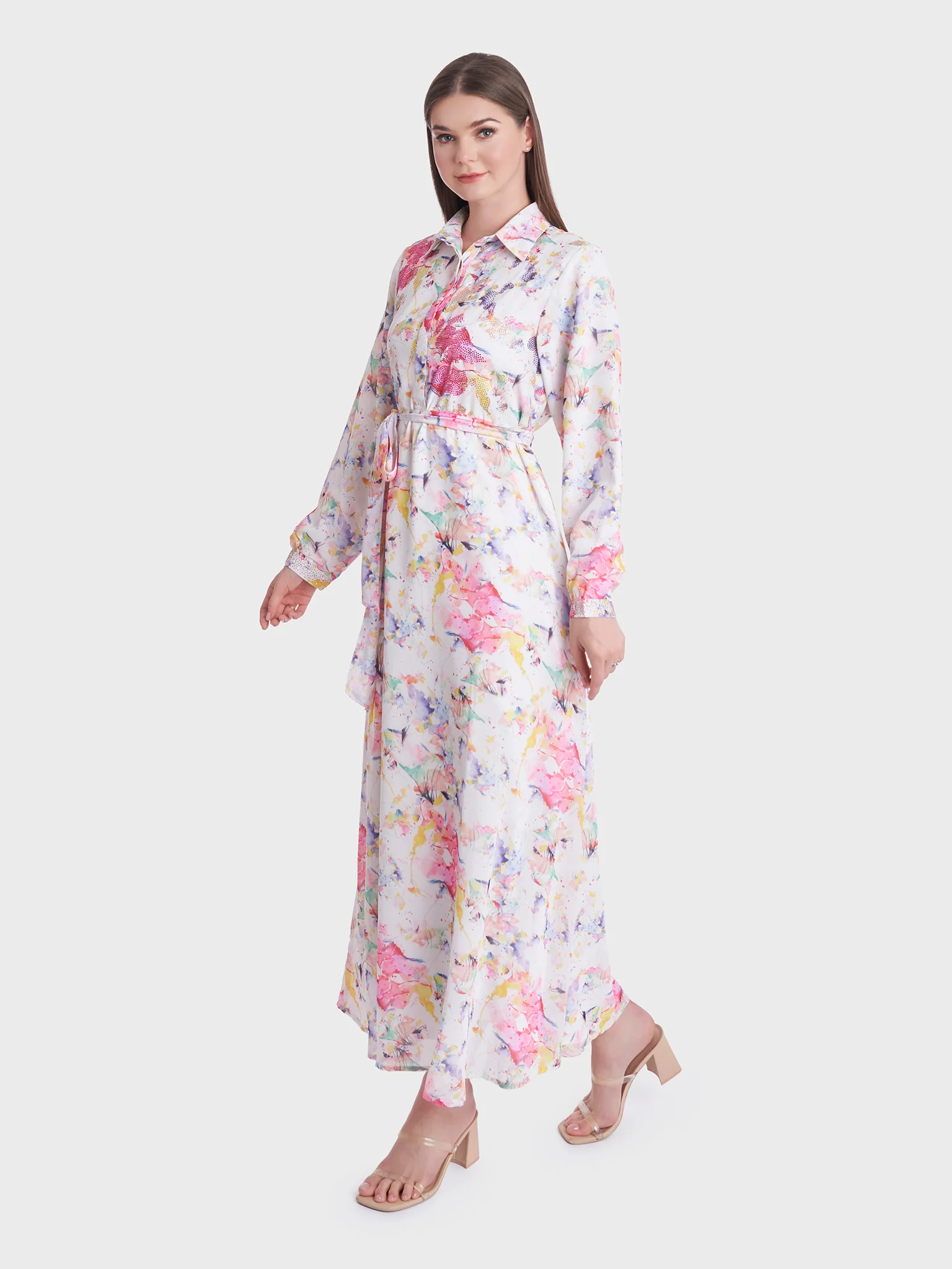 Water Color Abstract Print Shirt Dress (KL041) - Image 3