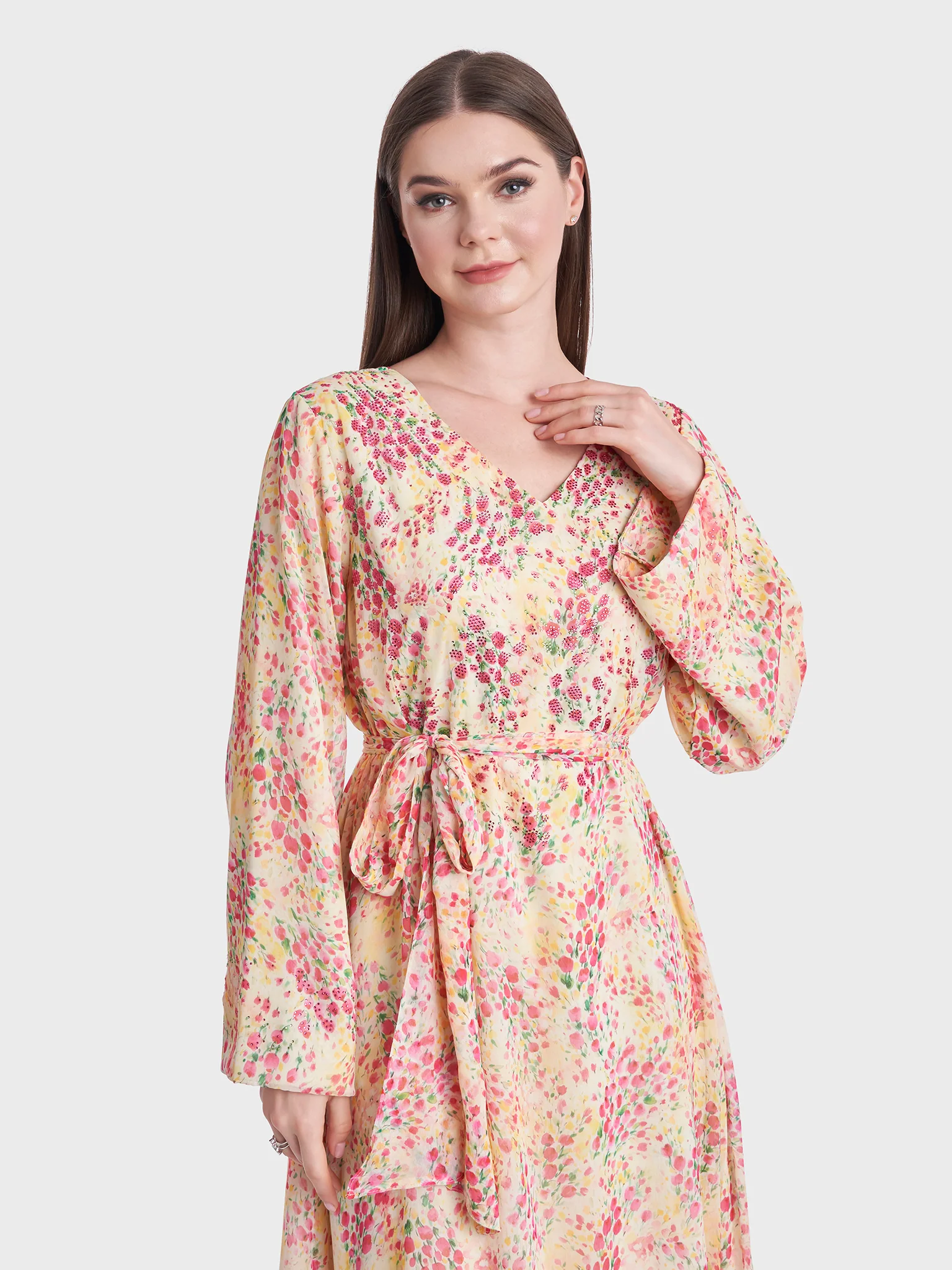 Floral Print Chiffon Frilled Dress (KL043)