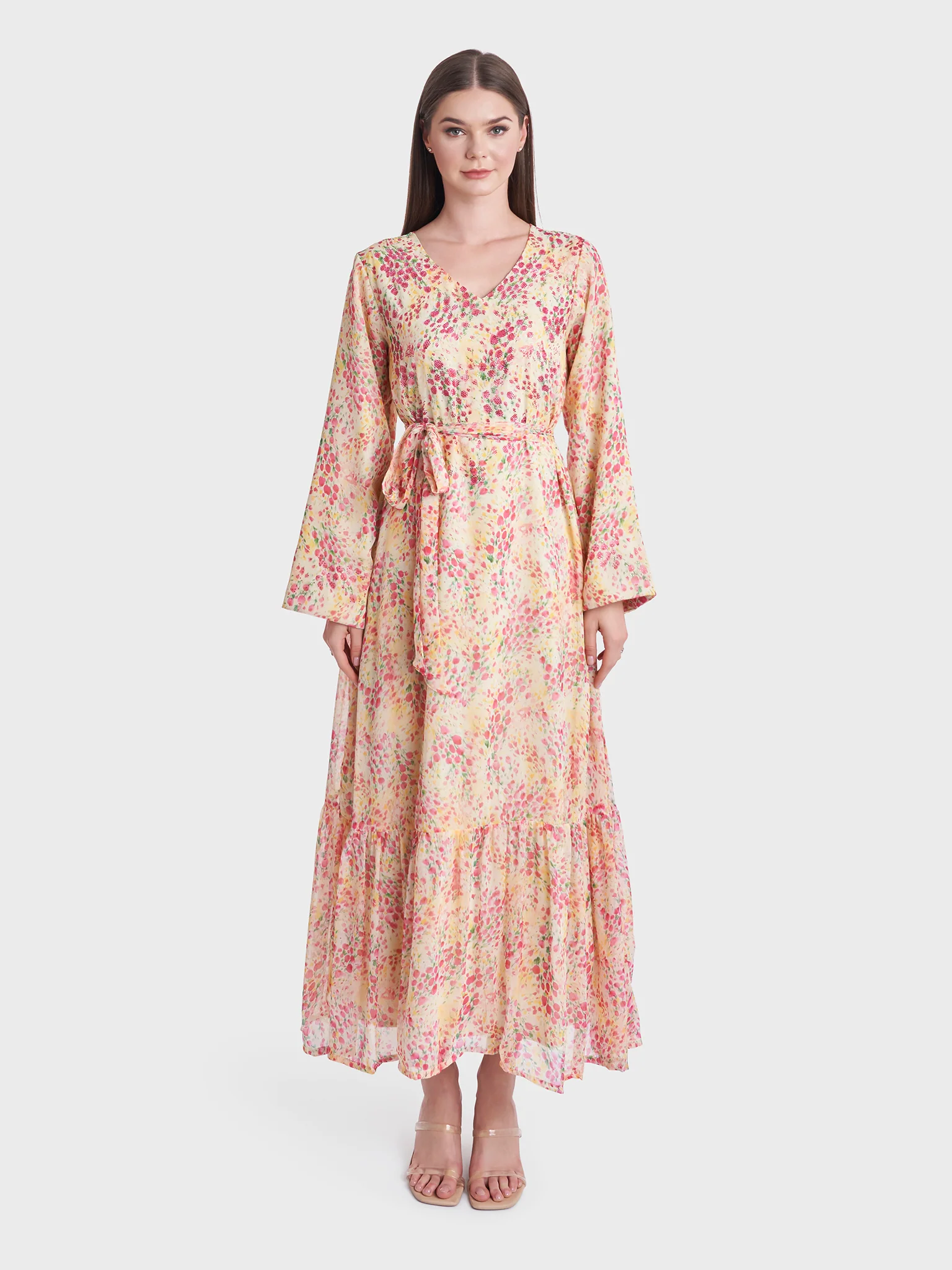 Floral Print Chiffon Frilled Dress (KL043) - Image 2