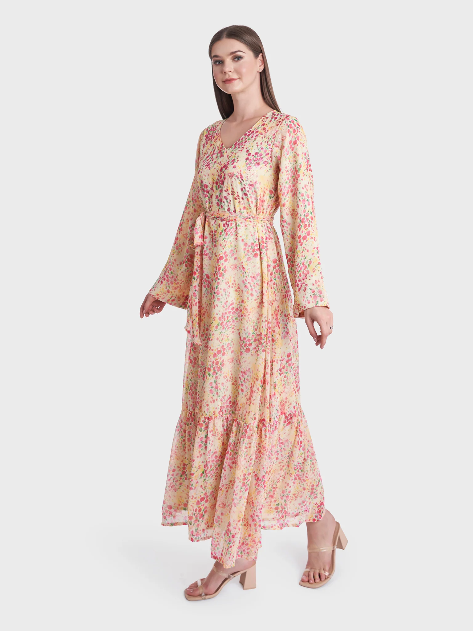 Floral Print Chiffon Frilled Dress (KL043) - Image 3