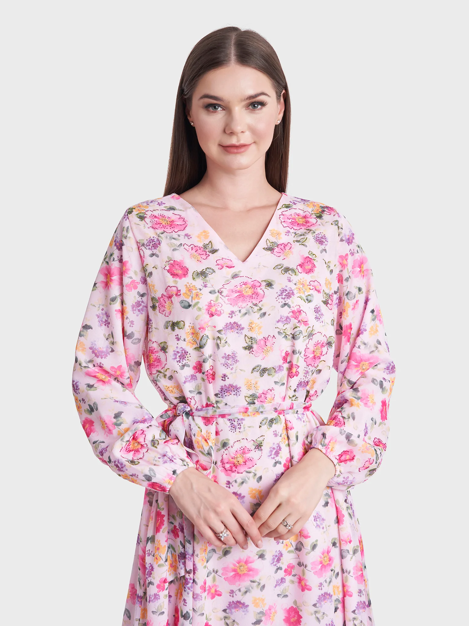 Floral Print Chiffon Long Dress (KL080)