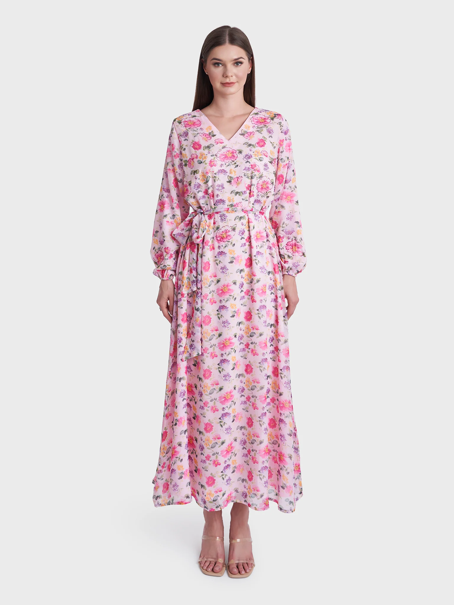 Floral Print Chiffon Long Dress (KL080) - Image 2