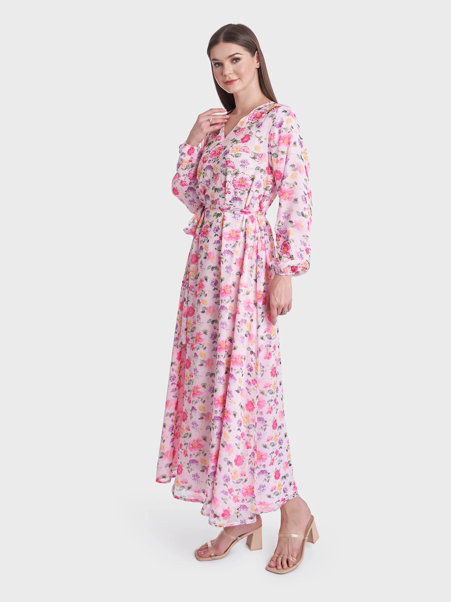 Floral Print Chiffon Long Dress (KL080) - Image 3