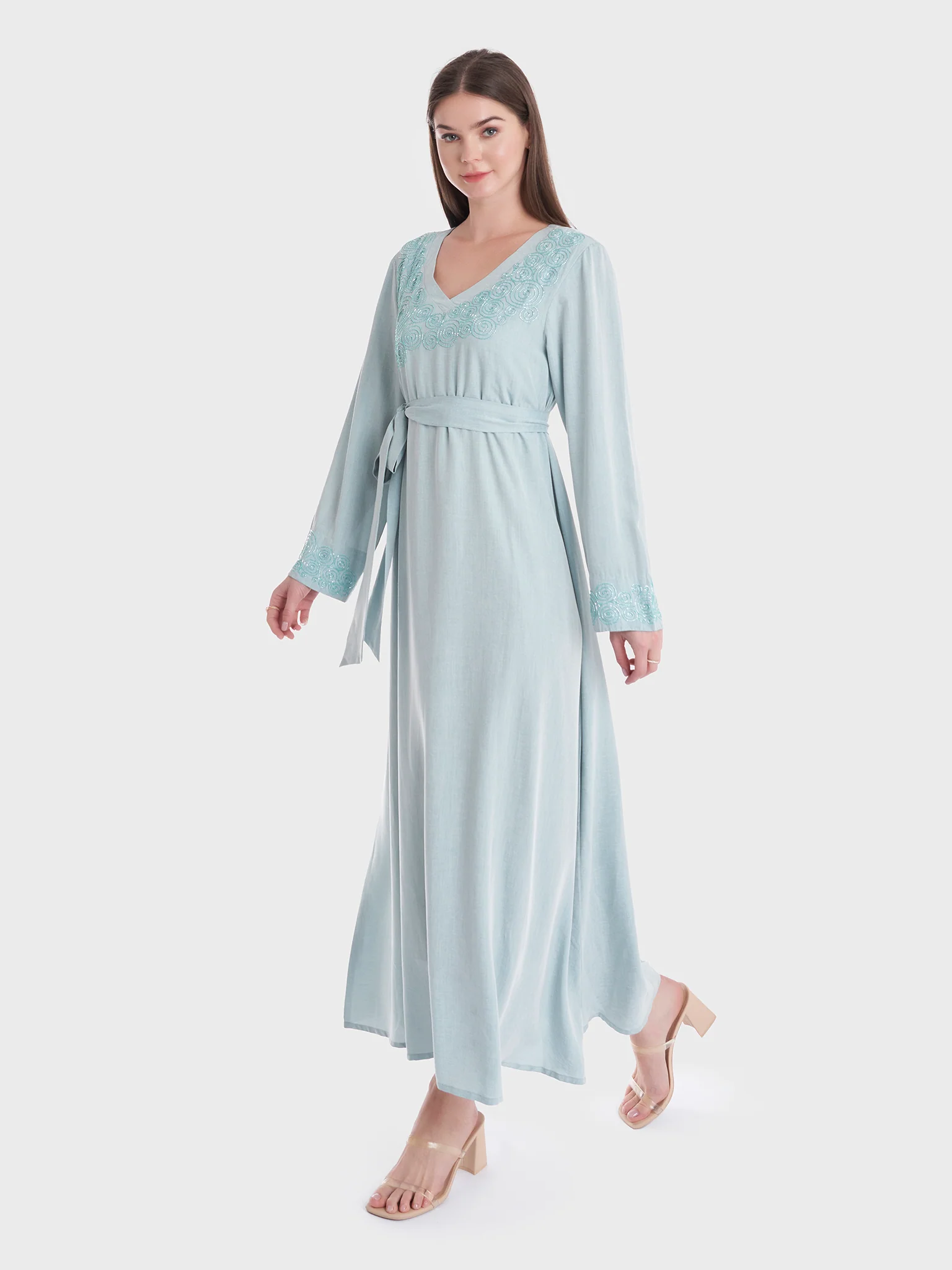Light Blue Embroidered Dress (KL087) - Image 3