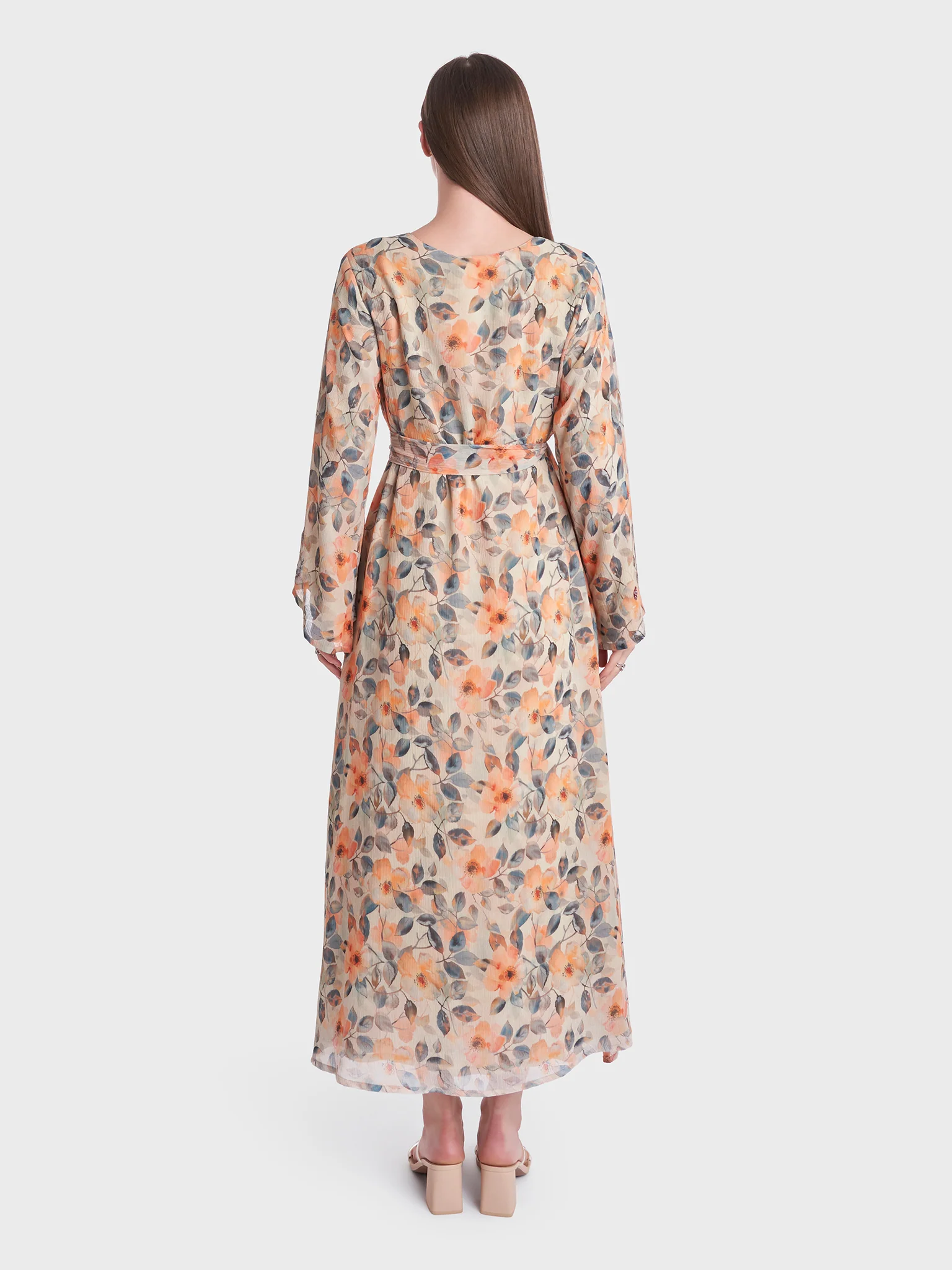 Floral Print Chiffon Hand Work Long Dress (KL090) - Image 4
