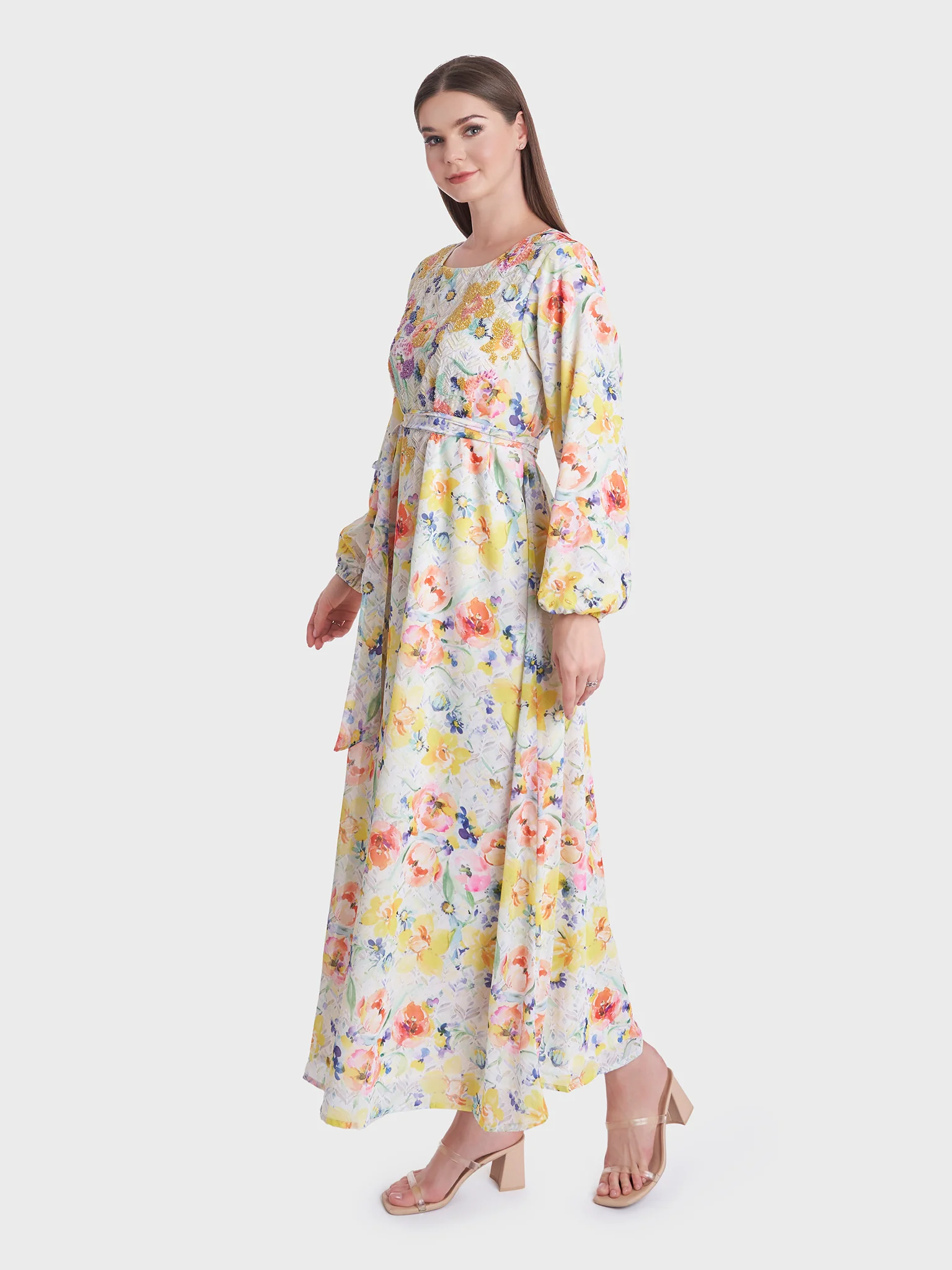 Floral Printed Beads Work Long Dress (KL092) - Image 2