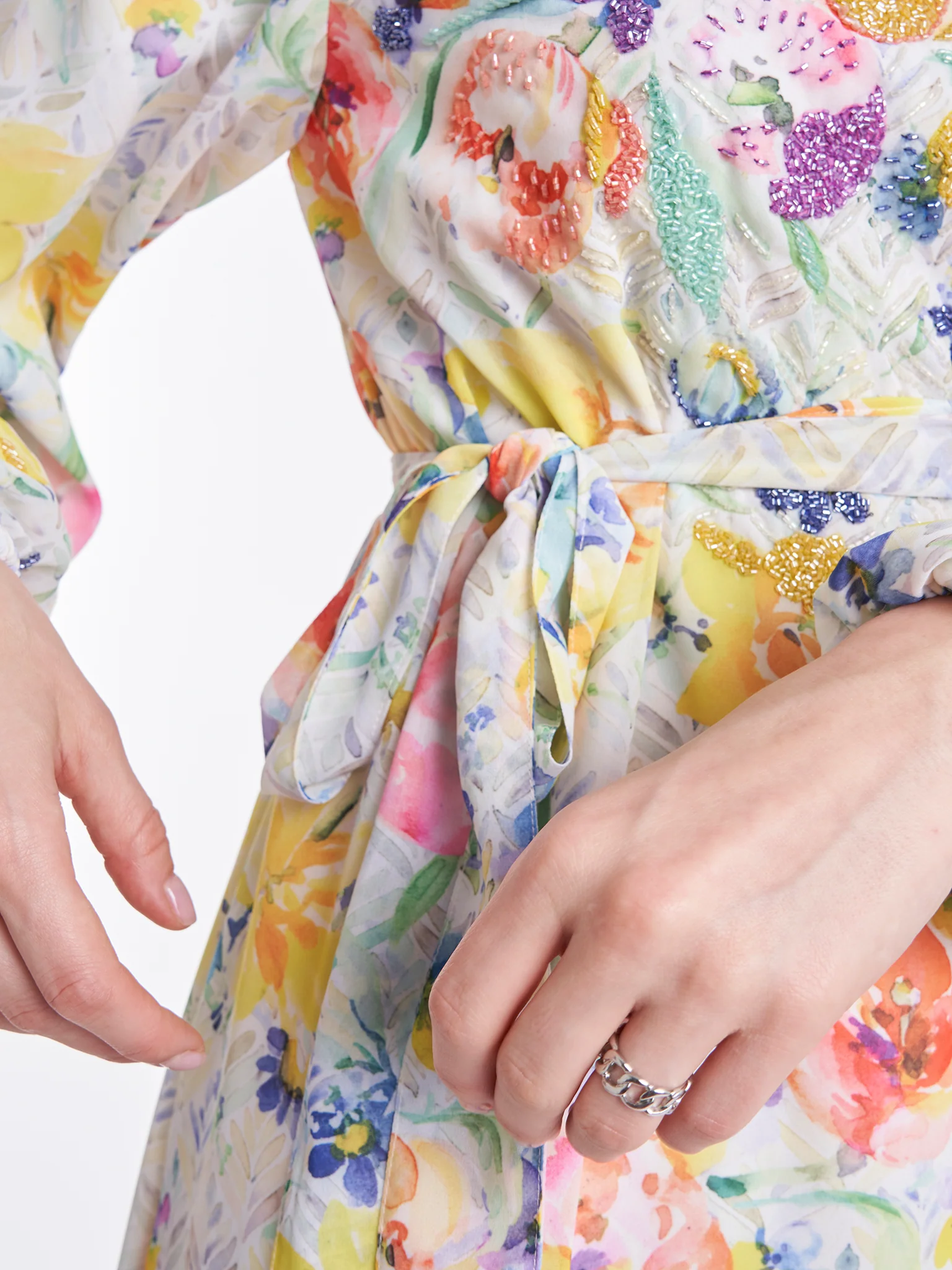 Floral Printed Beads Work Long Dress (KL092) - Image 4