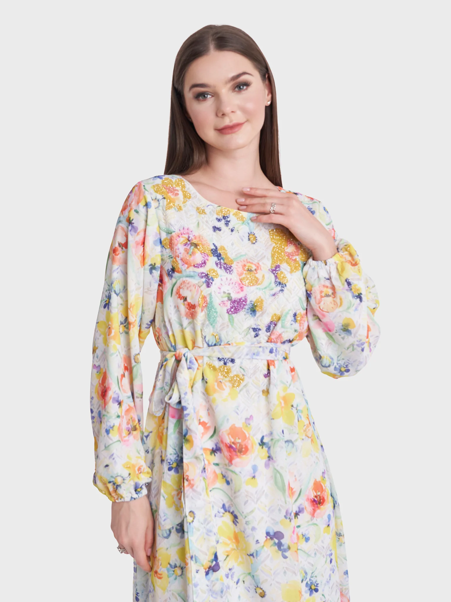 Floral Printed Beads Work Long Dress (KL092) - Image 6