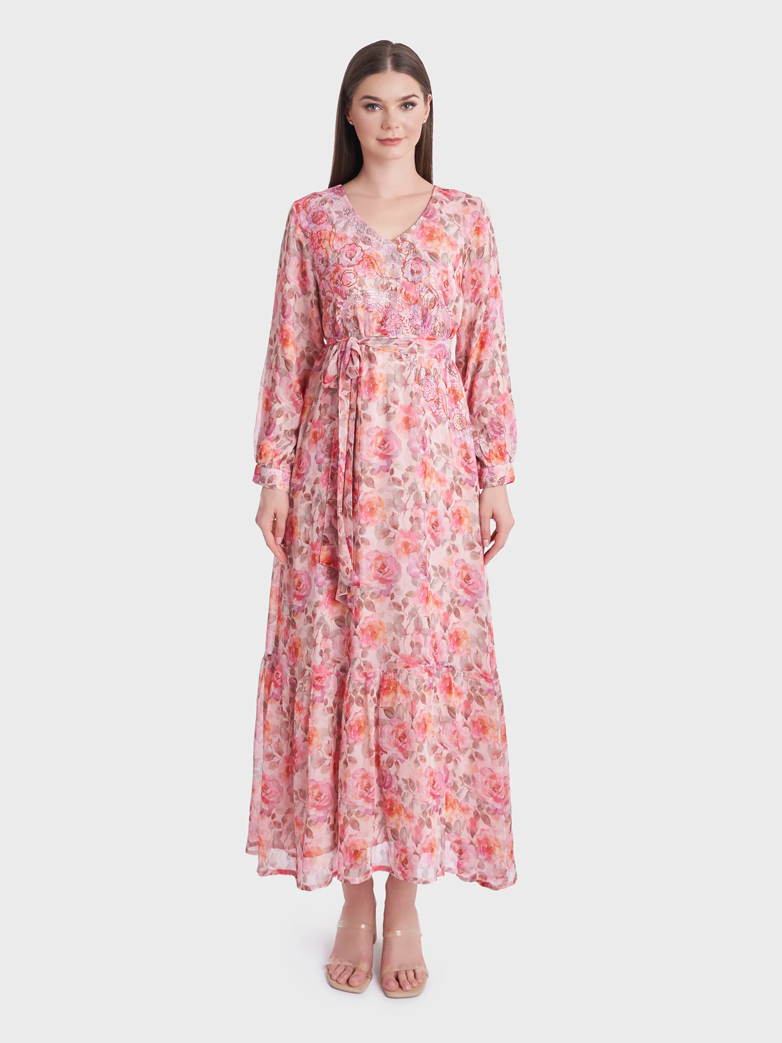 Chiffon Floral Print Stonework Dress (KL096) - Image 2