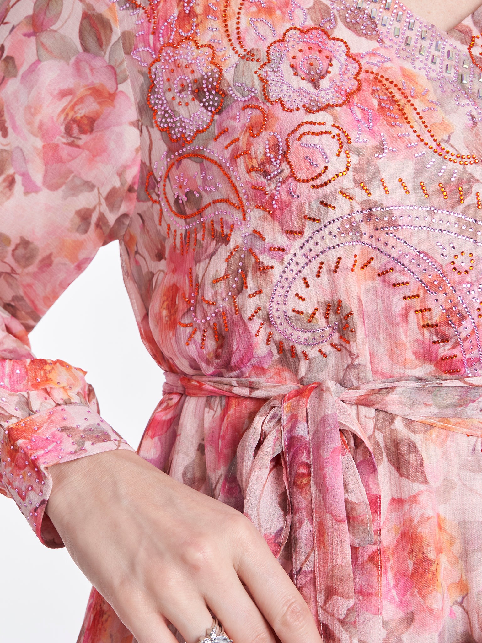 Chiffon Floral Print Stonework Dress (KL096) - Image 5