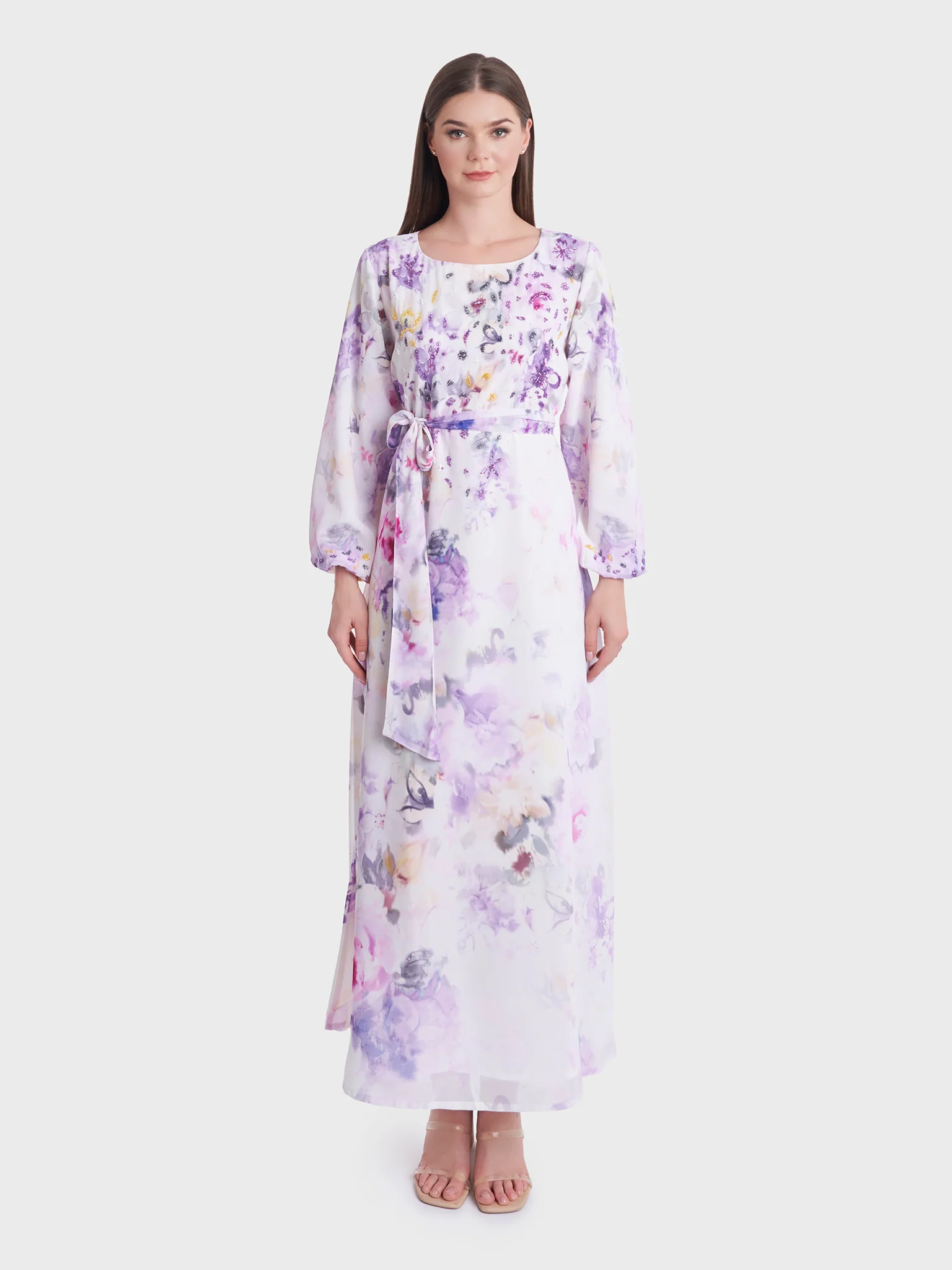 Floral Print Beads Work Long Dress (VDK329) - Image 2