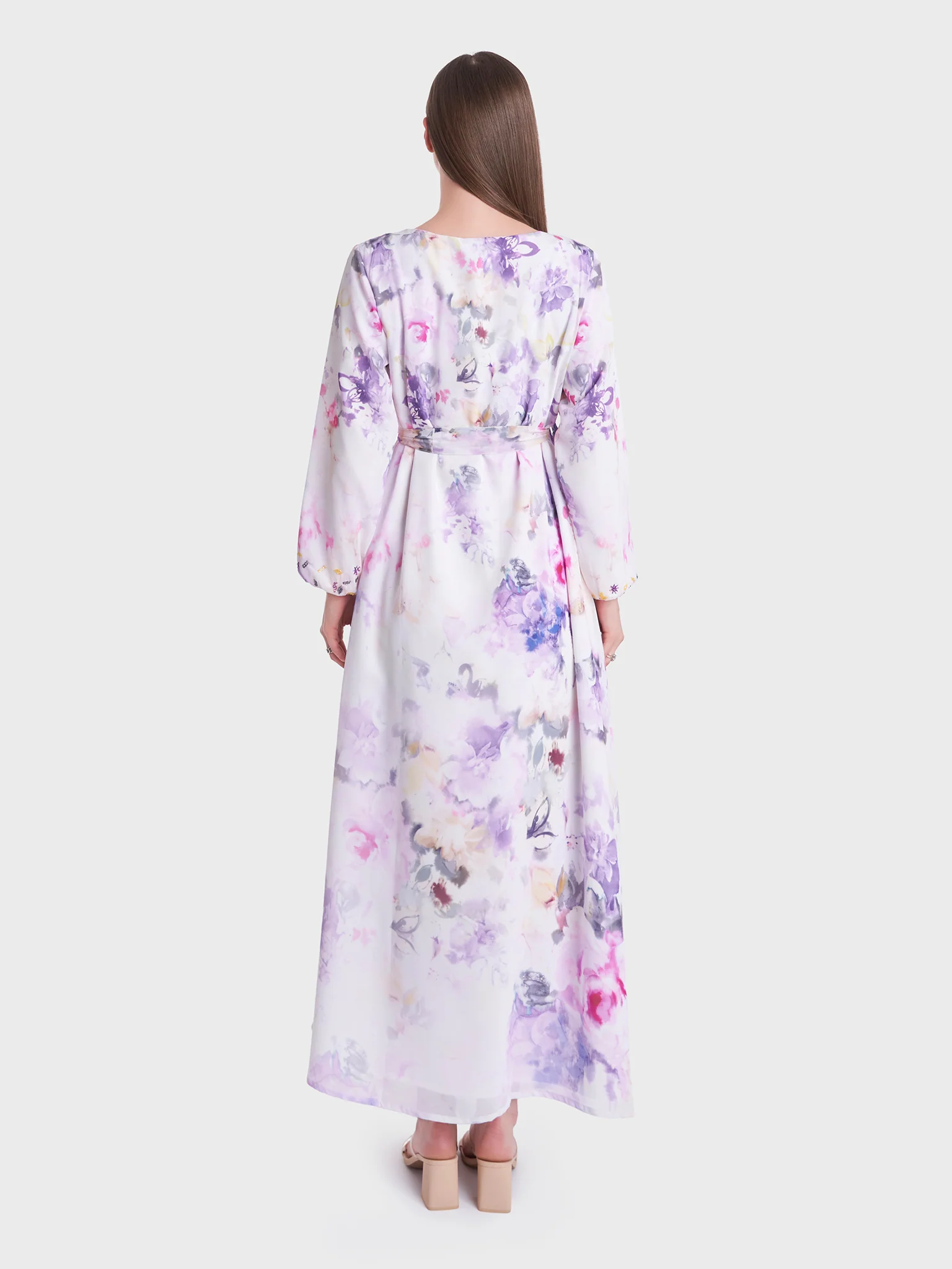 Floral Print Beads Work Long Dress (VDK329) - Image 4