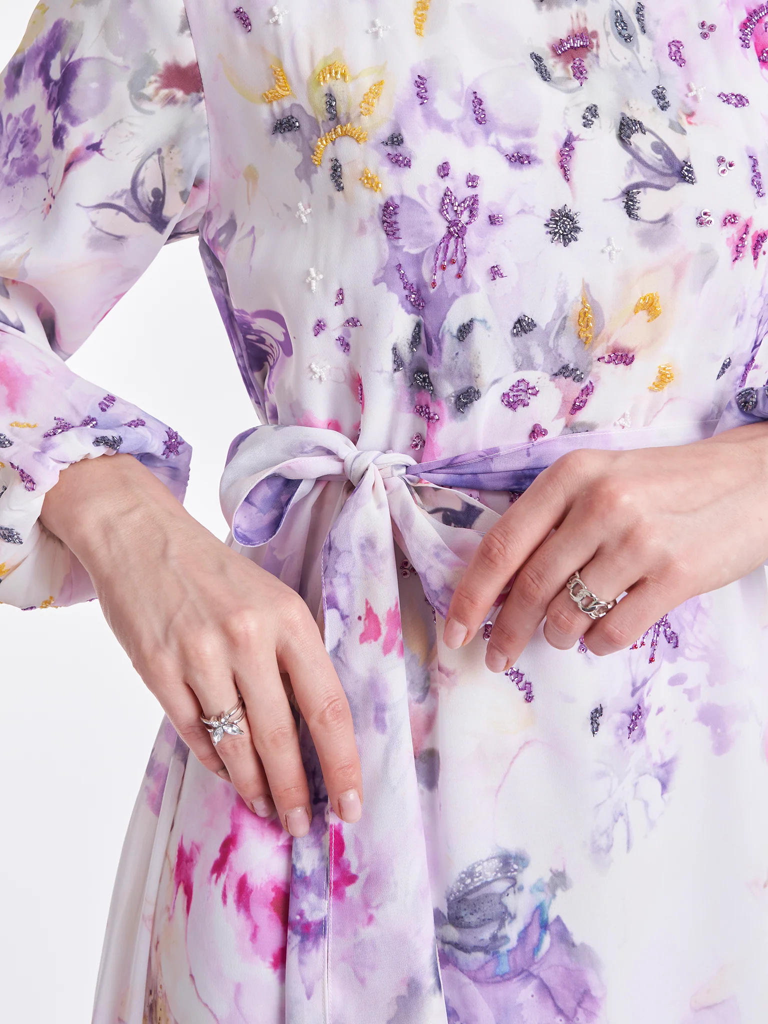 Floral Print Beads Work Long Dress (VDK329) - Image 5